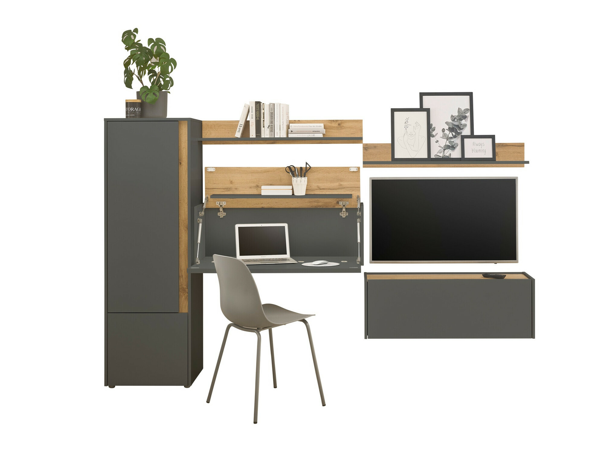 Σετ επίπλων σαλονιού Elbsori 138 (Ανθρακί + Δρυς wotan)