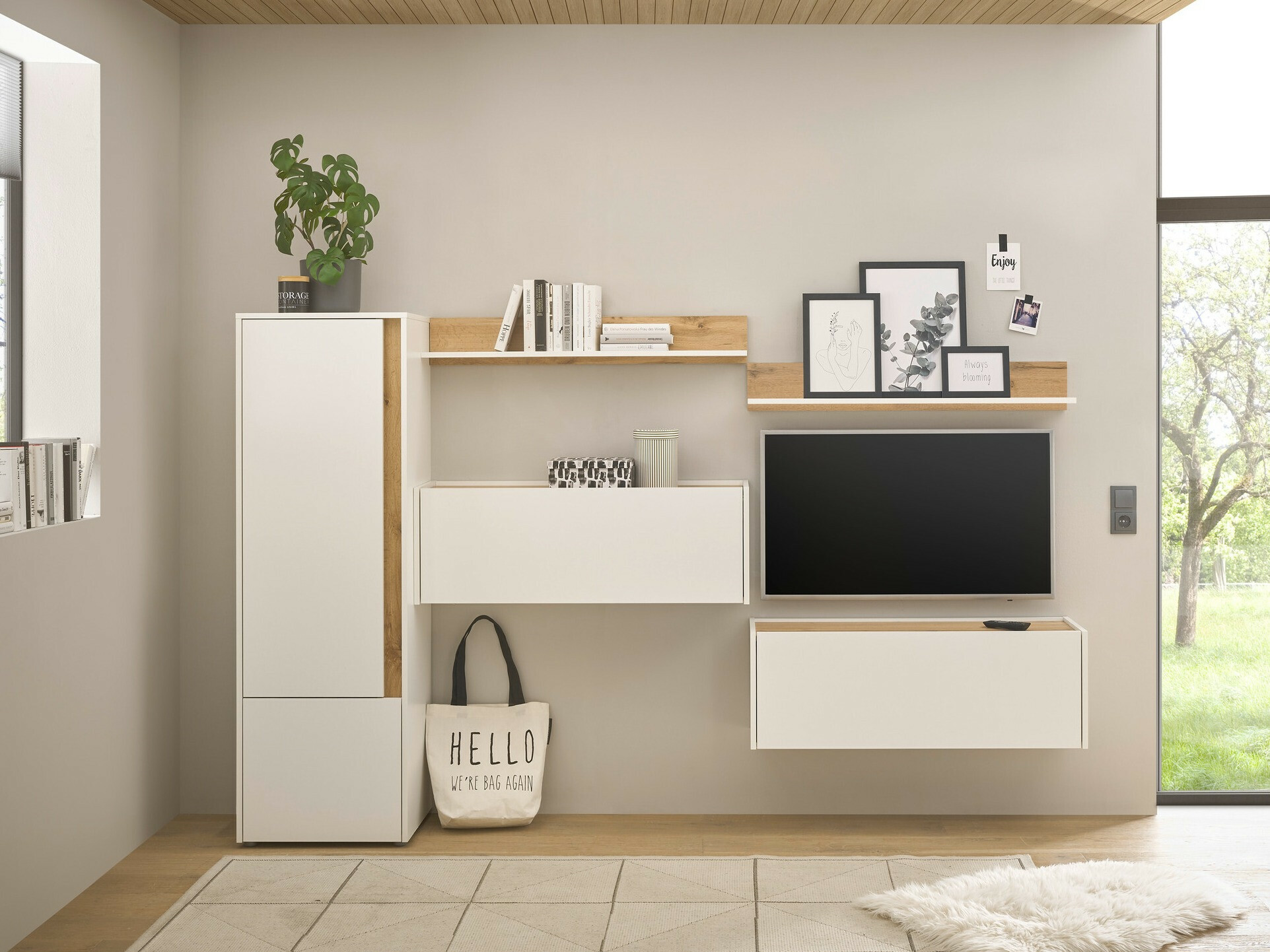 Σετ επίπλων σαλονιού Elbsori 138 (Άσπρο + Δρυς wotan)