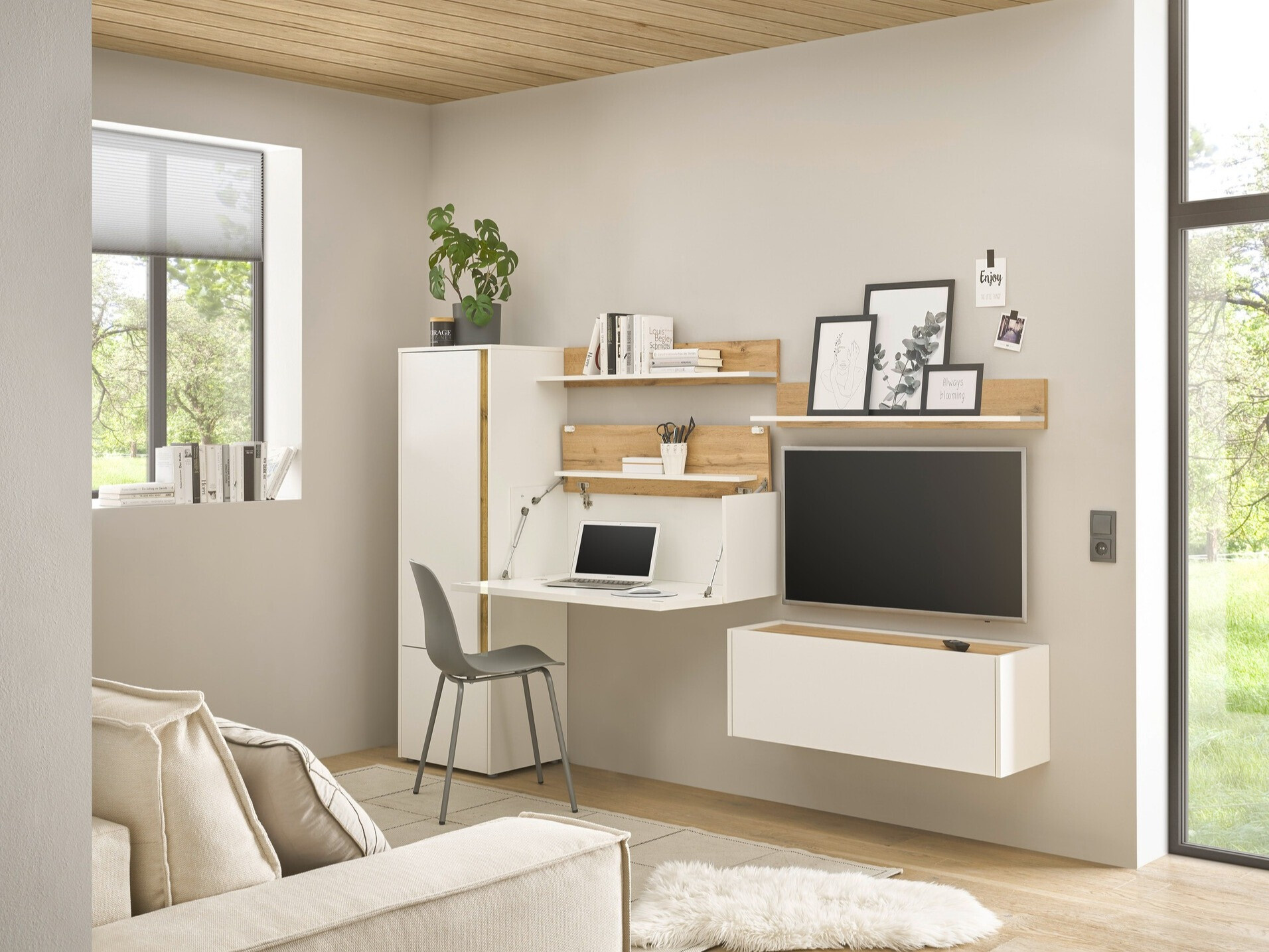 Σετ επίπλων σαλονιού Elbsori 138 (Άσπρο + Δρυς wotan)