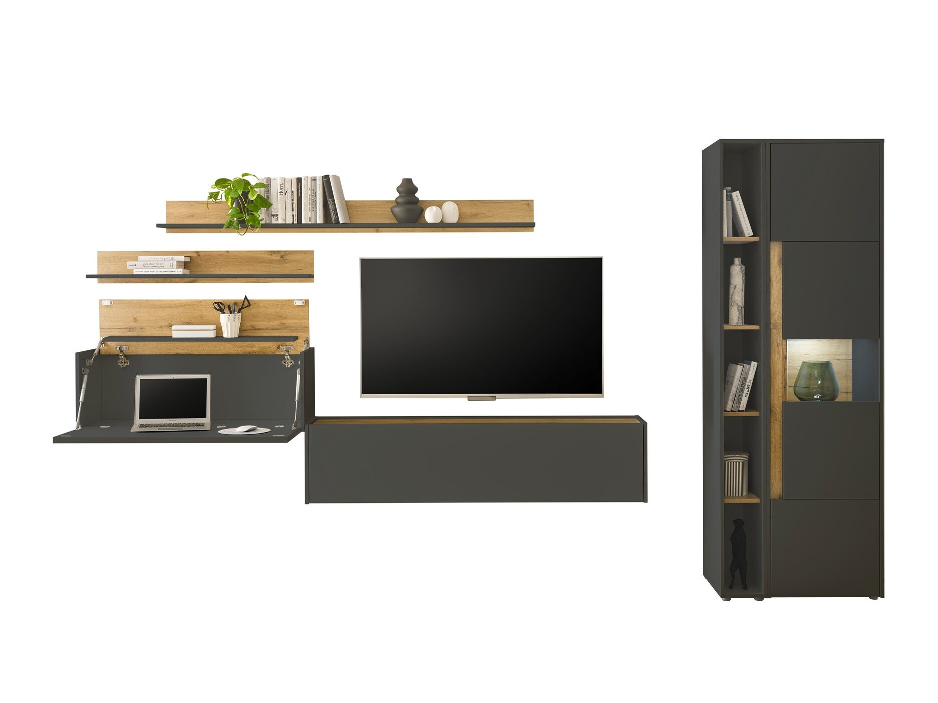 Living room set Elbsori 140 (Anthracite + Wotan Oak)