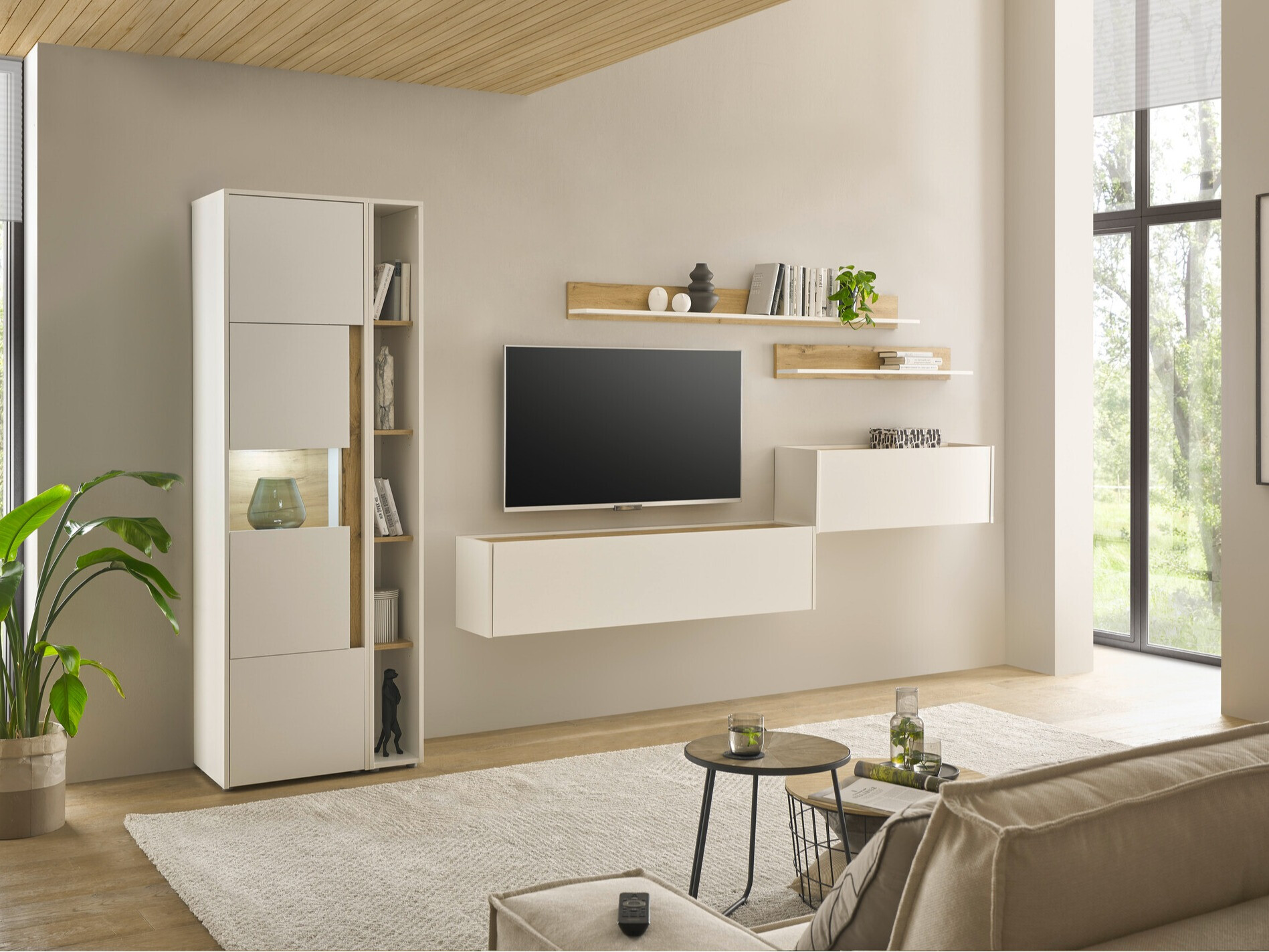Living room set Elbsori 140 (White + Wotan Oak)