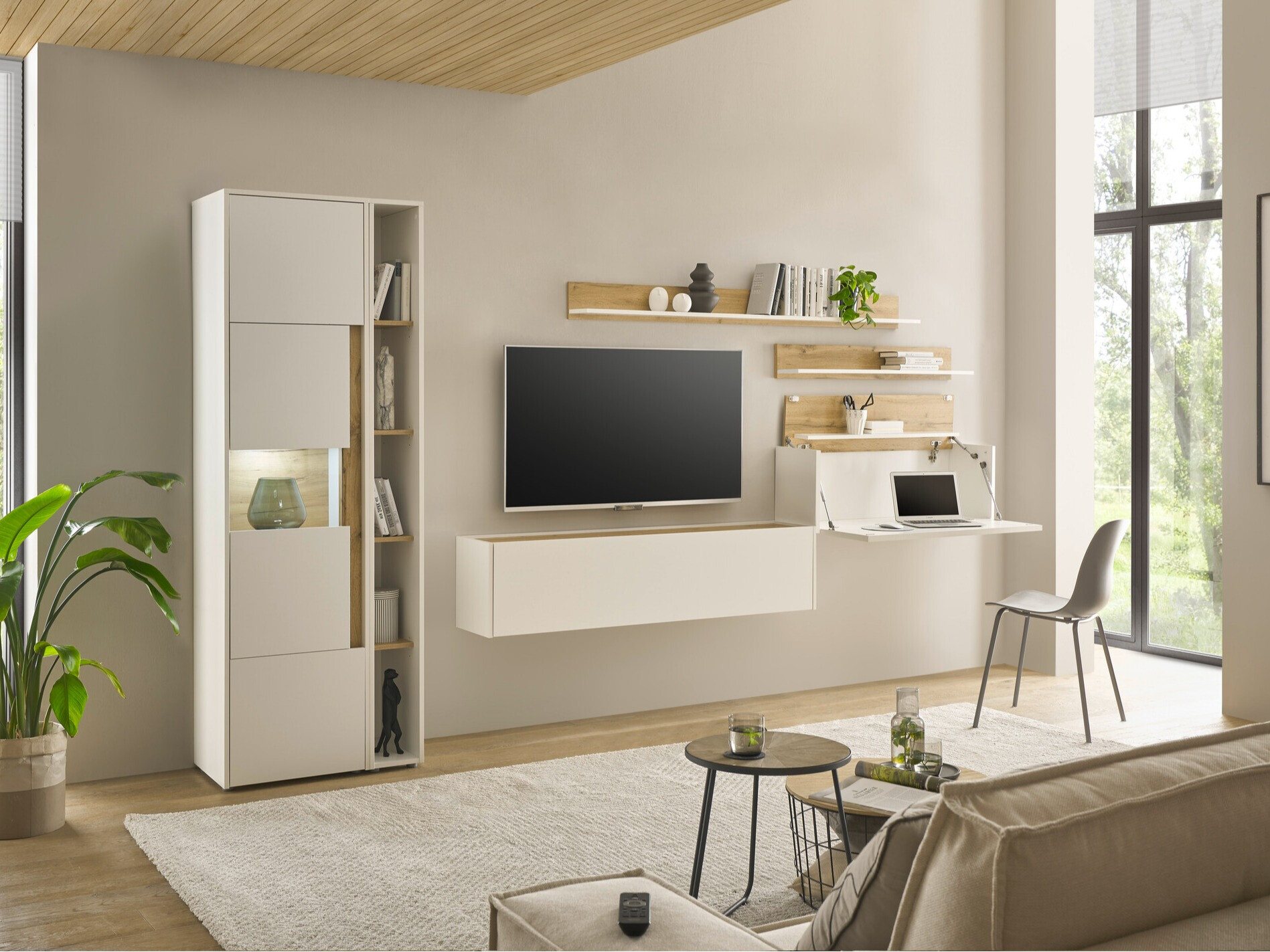 Living room set Elbsori 140 (White + Wotan Oak)