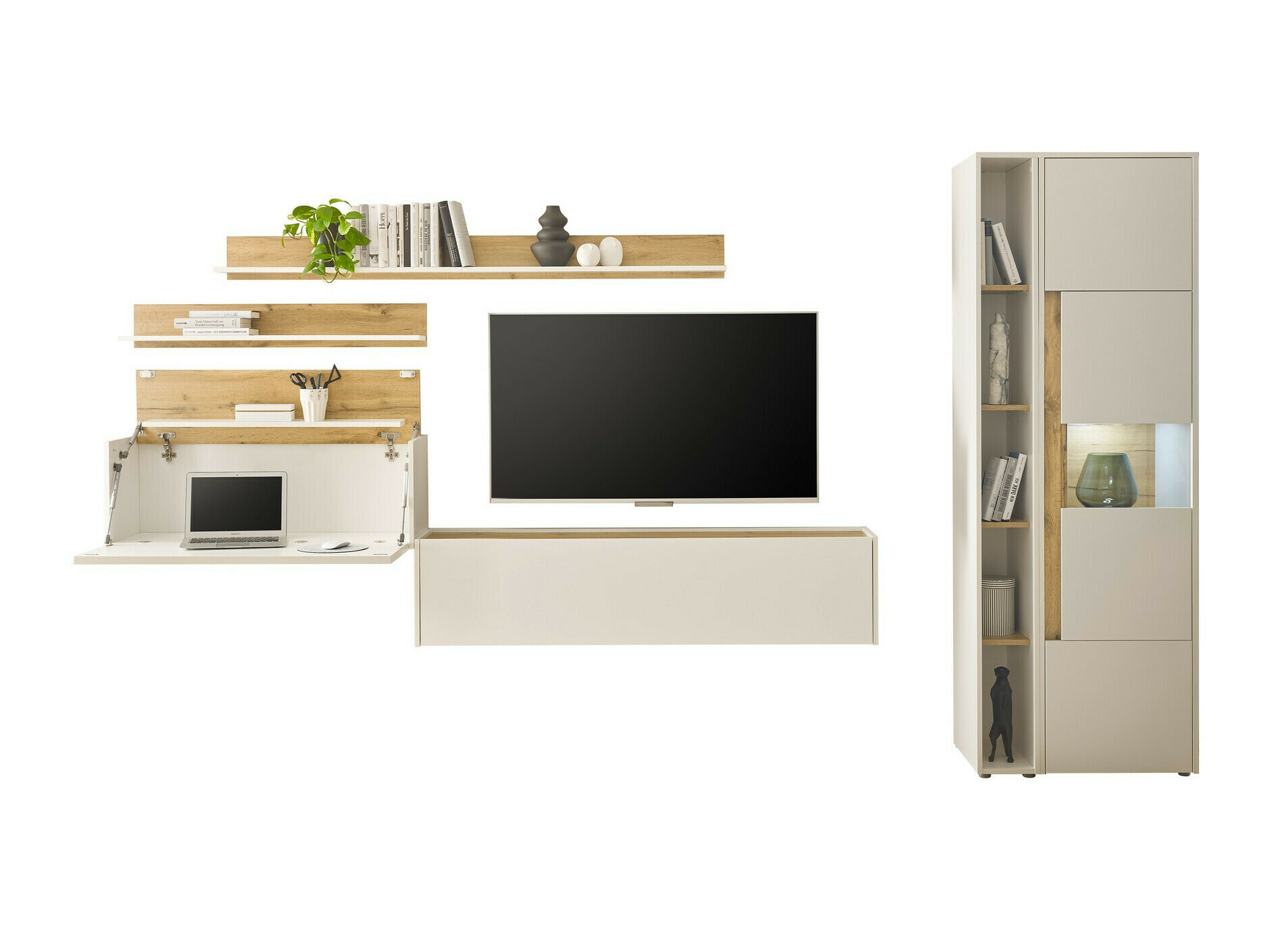 Living room set Elbsori 140 (White + Wotan Oak)