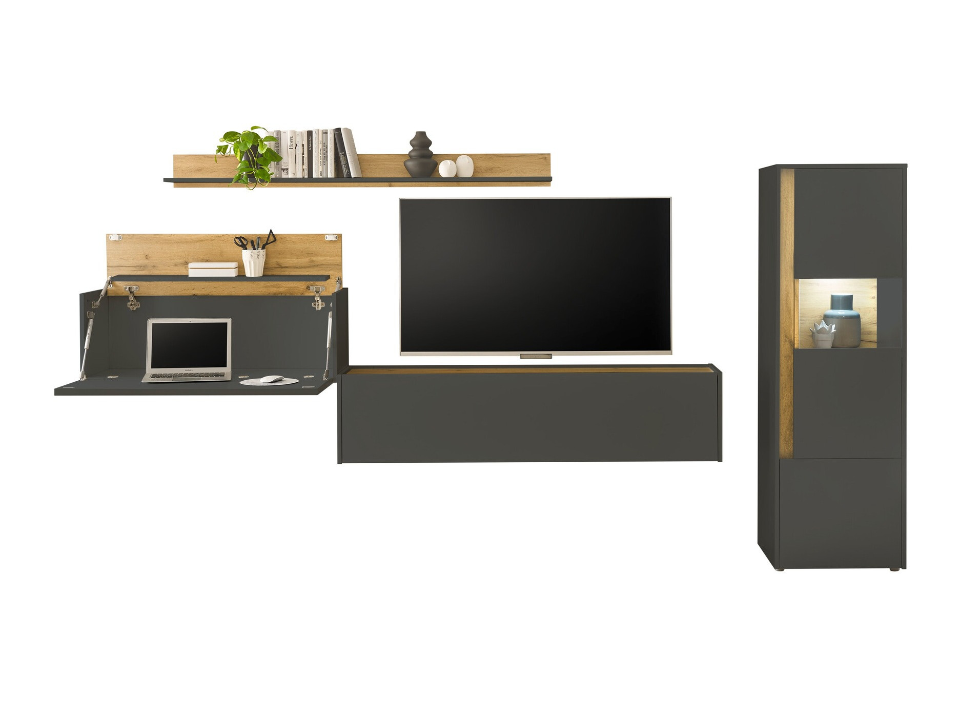 Living room set Elbsori 141 (Anthracite + Wotan Oak)