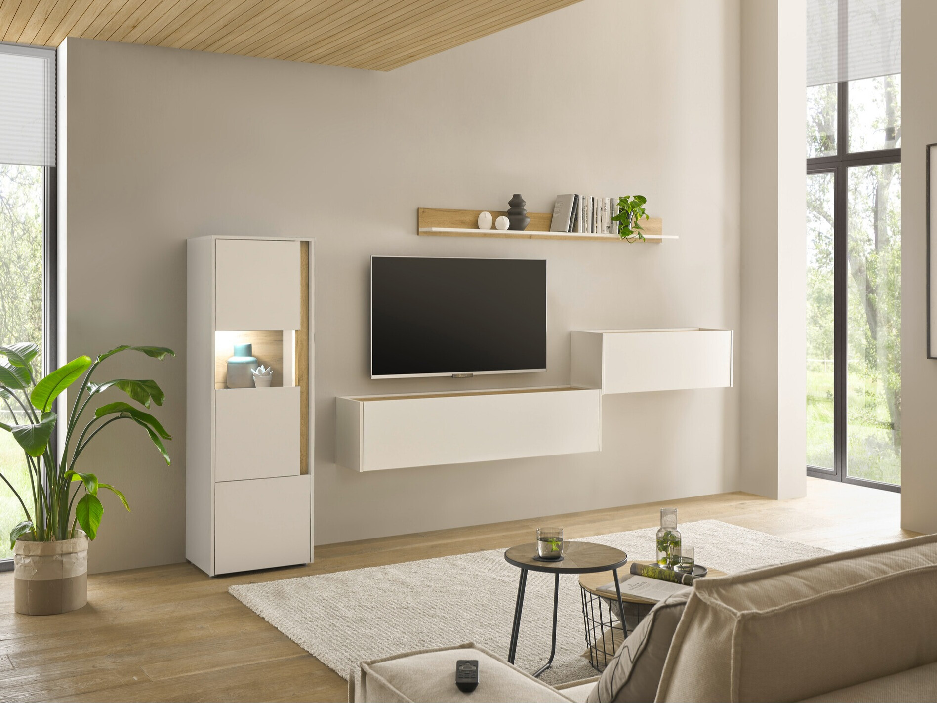 Living room set Elbsori 141 (White + Wotan Oak)