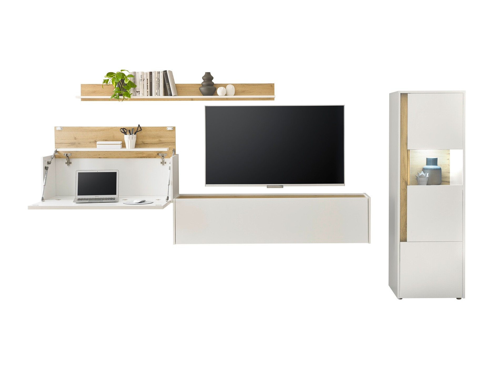 Σετ επίπλων σαλονιού Elbsori 141 (Άσπρο + Δρυς wotan)