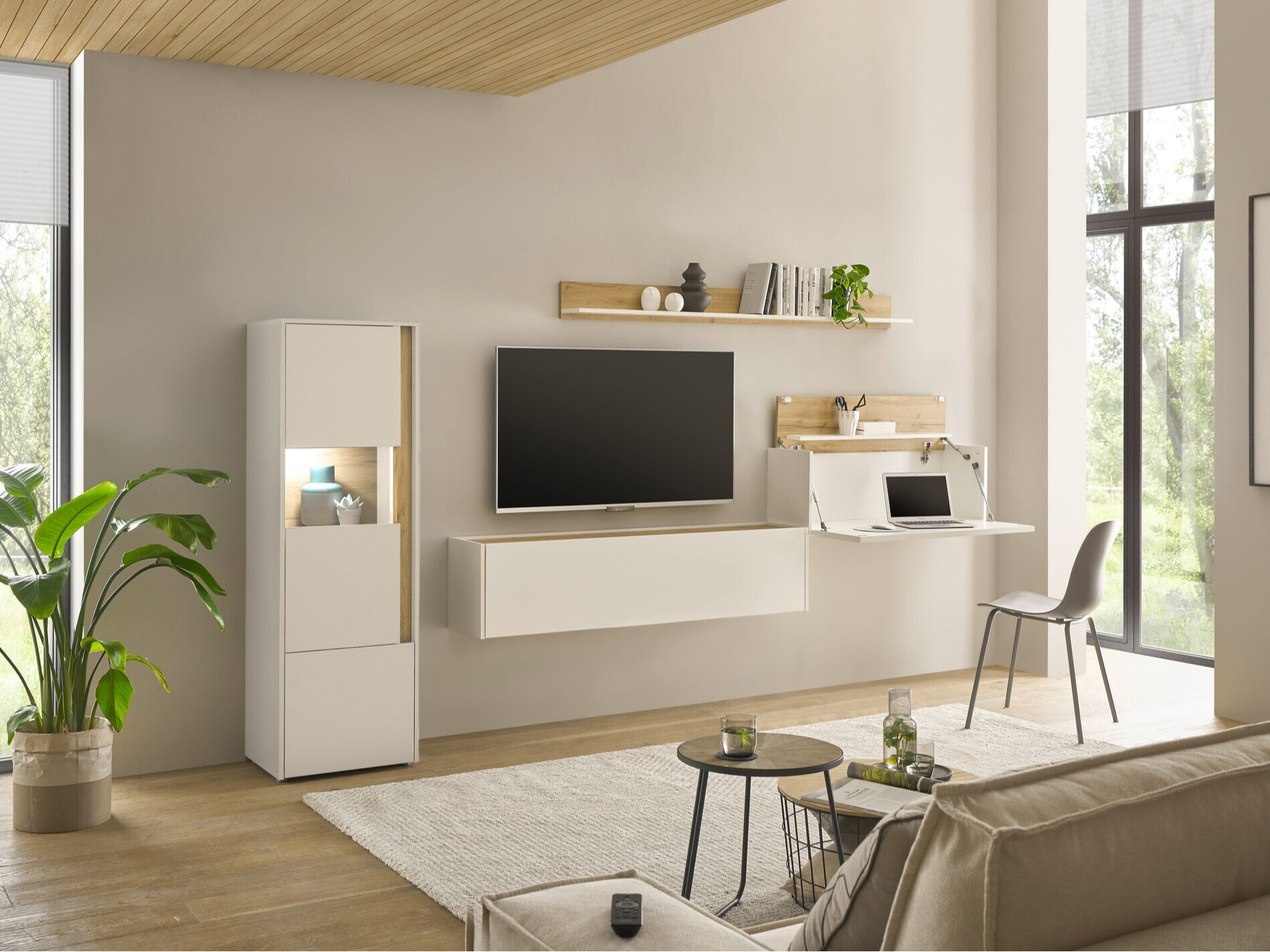 Σετ επίπλων σαλονιού Elbsori 141 (Άσπρο + Δρυς wotan)