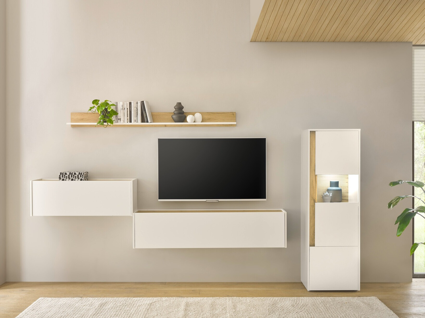 Σετ επίπλων σαλονιού Elbsori 141 (Άσπρο + Δρυς wotan)