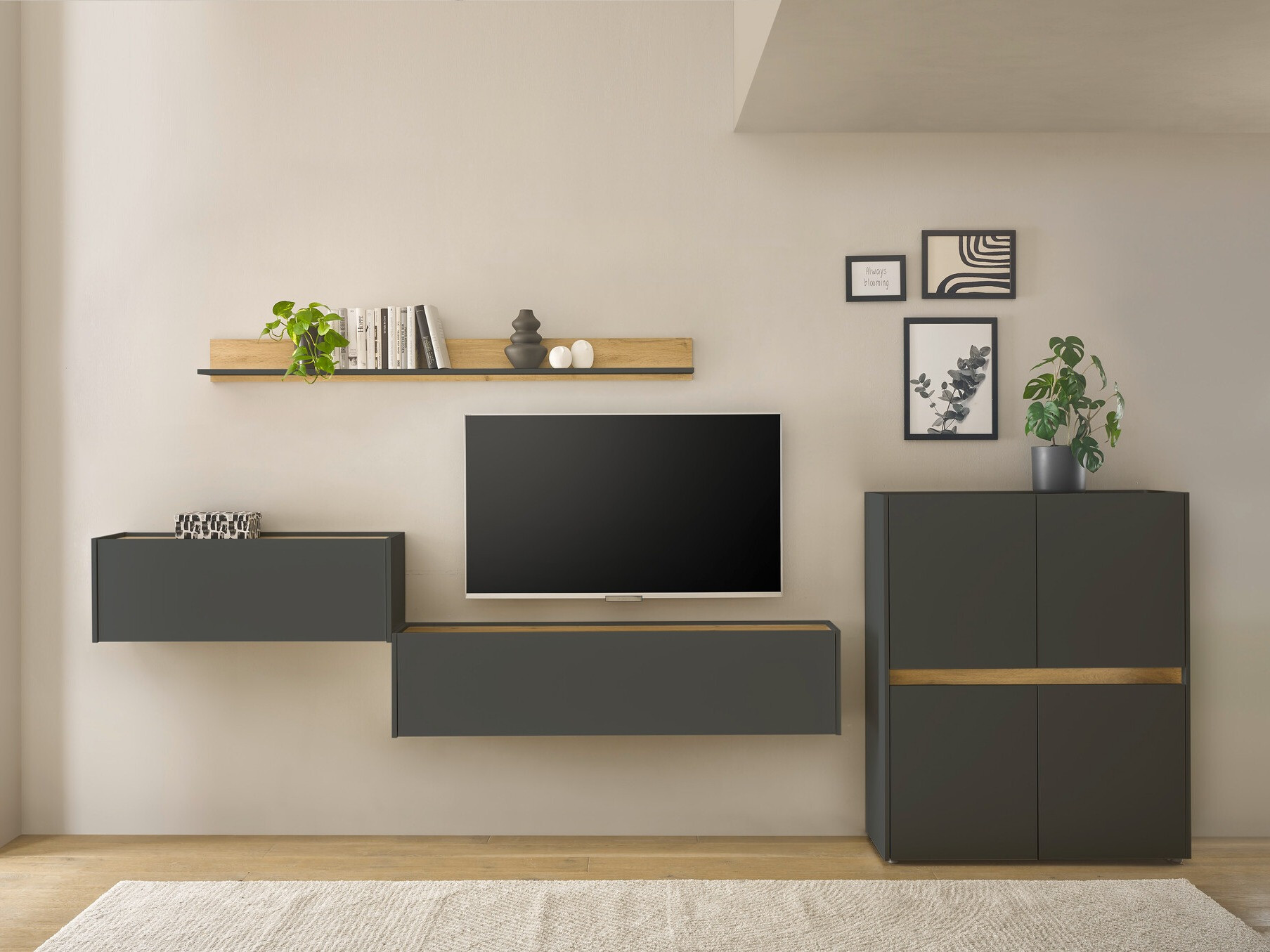 Living room set Elbsori 144 (Anthracite + Wotan Oak)