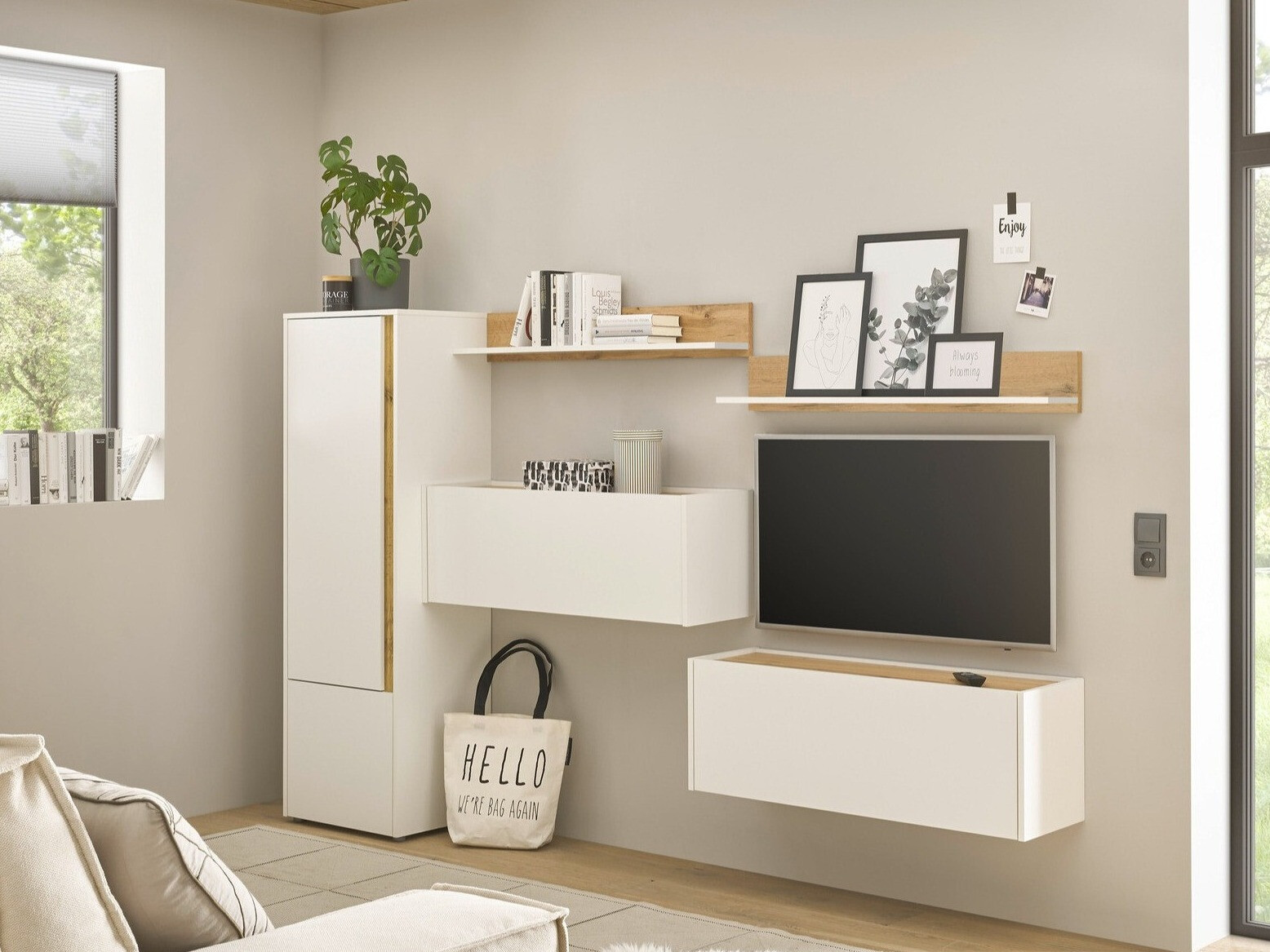 Σετ επίπλων σαλονιού Elbsori 138 (Άσπρο + Δρυς wotan)