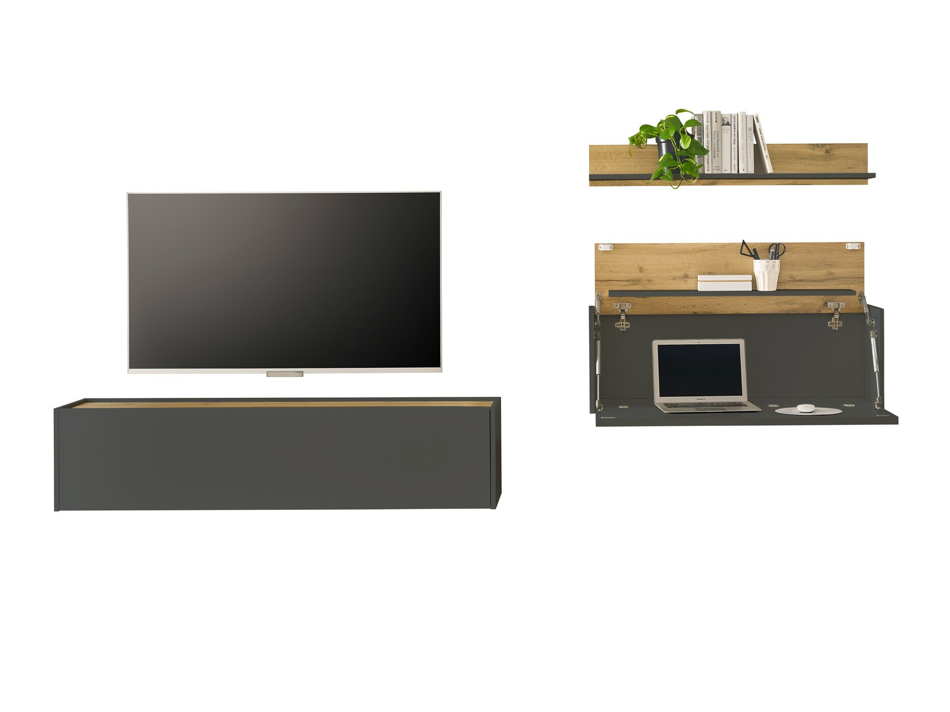 Σετ επίπλων σαλονιού Elbsori 143 (Ανθρακί + Δρυς wotan)