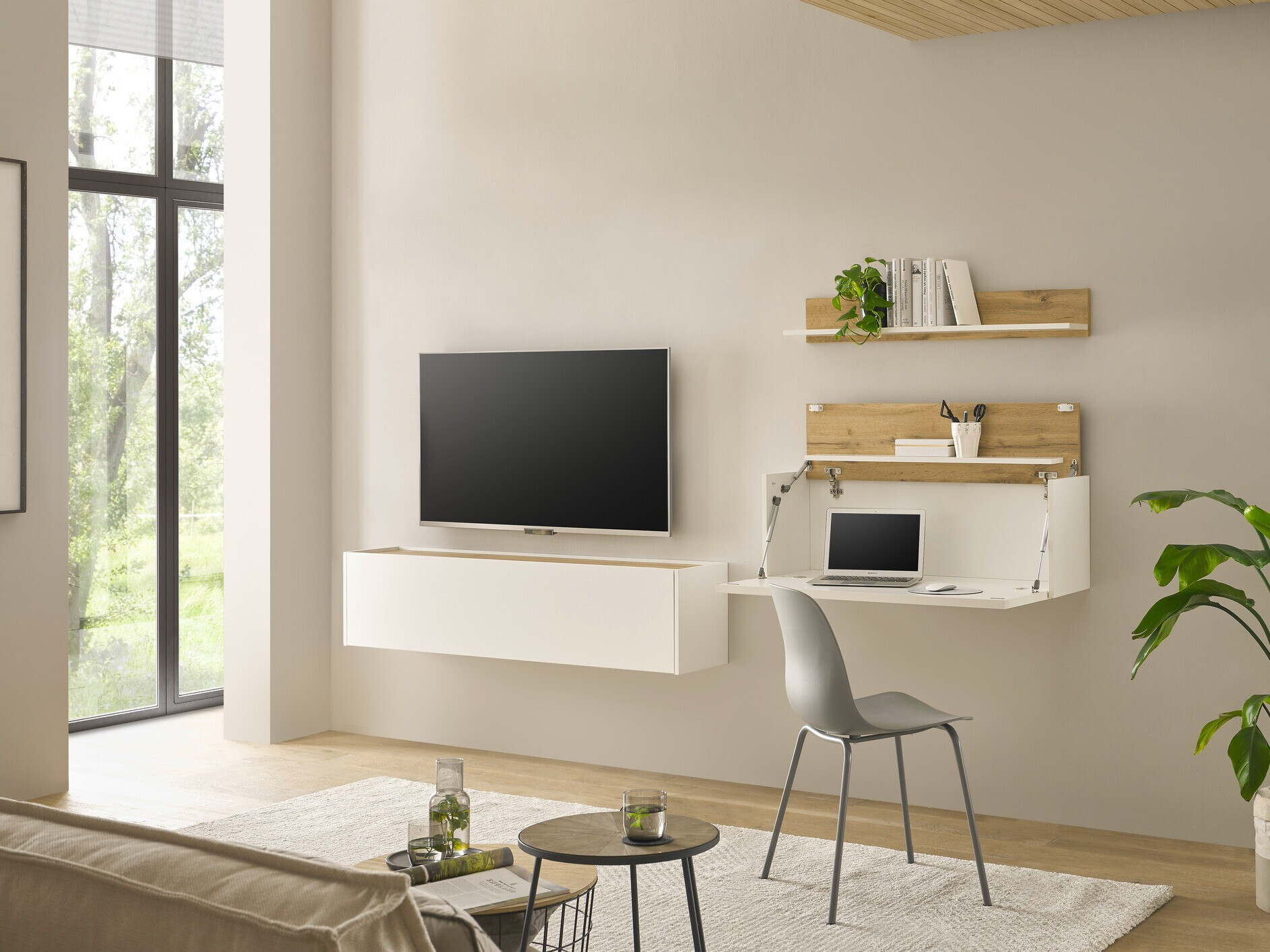 Σετ επίπλων σαλονιού Elbsori 143 (Άσπρο + Δρυς wotan)