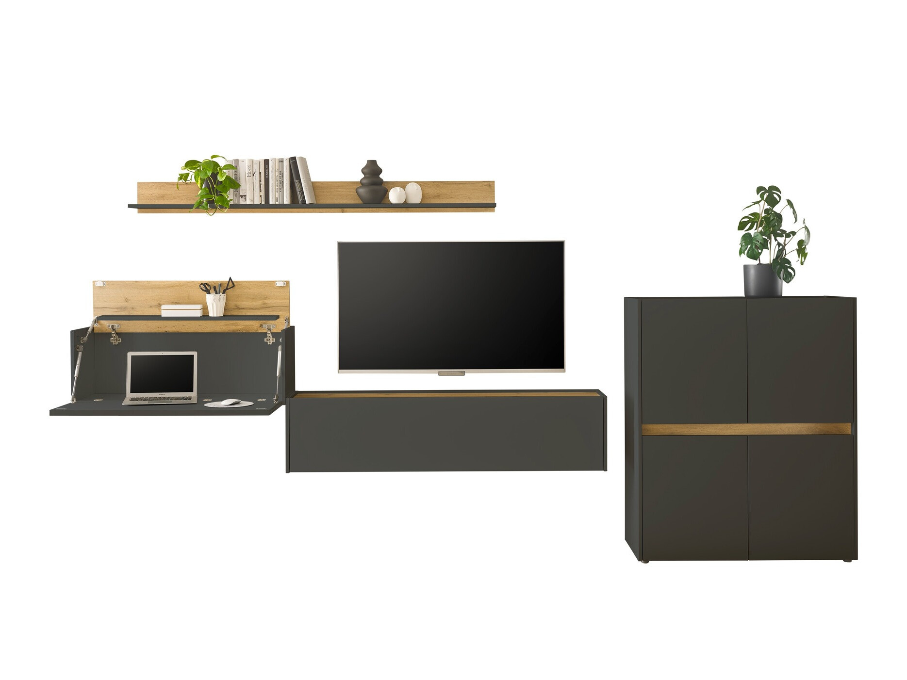 Σετ επίπλων σαλονιού Elbsori 144 (Ανθρακί + Δρυς wotan)