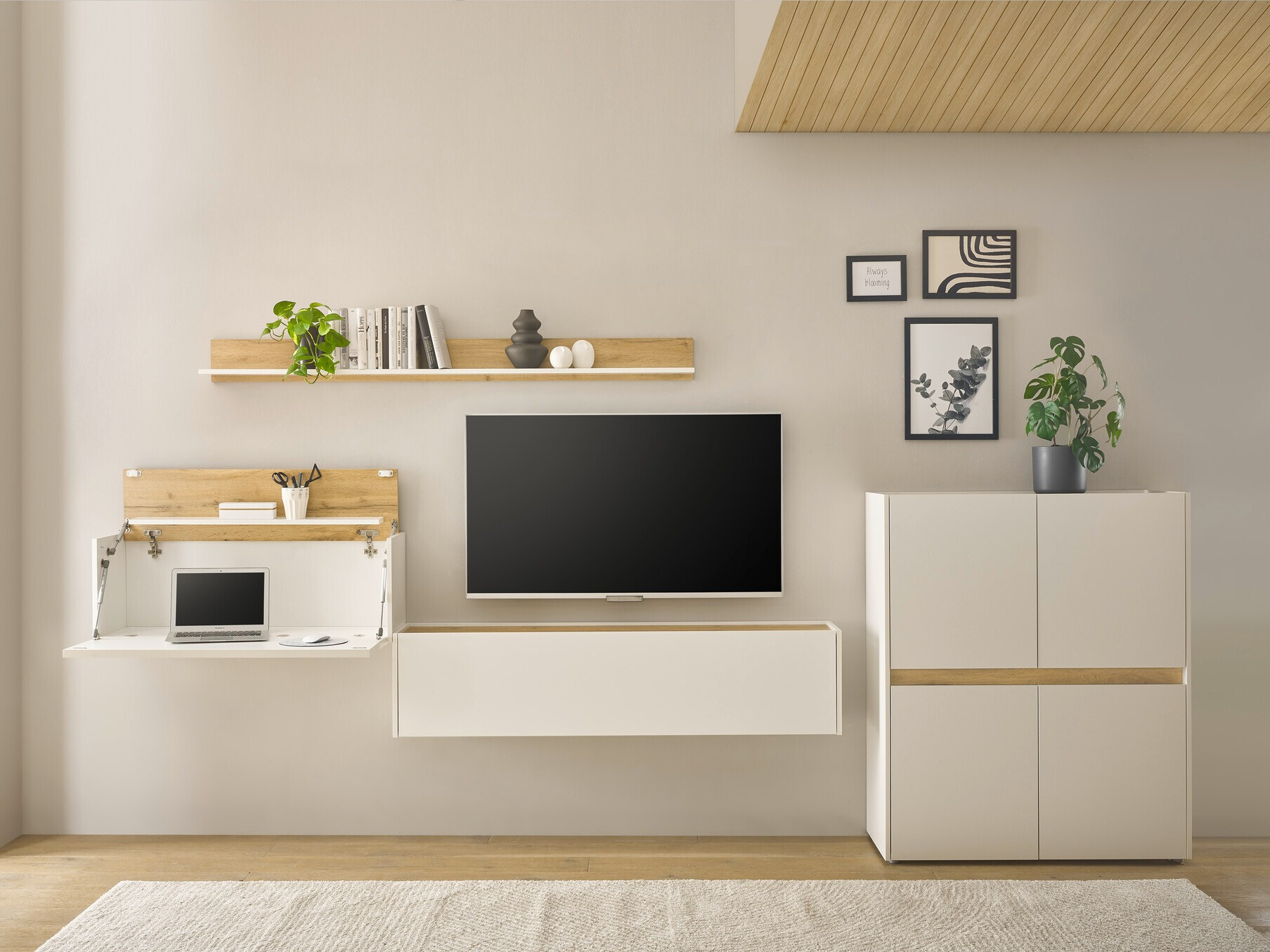 Σετ επίπλων σαλονιού Elbsori 144 (Άσπρο + Δρυς wotan)