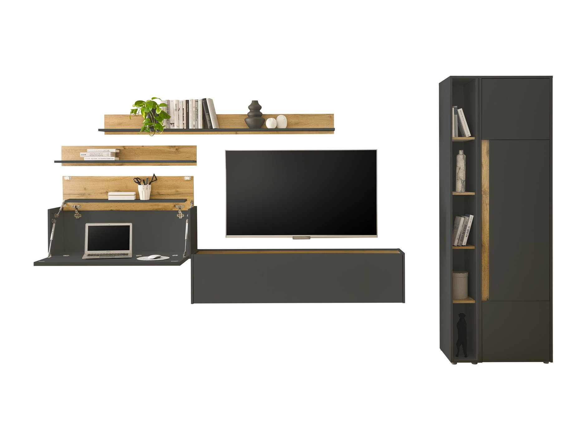 Living room set Elbsori 145 (Anthracite + Wotan Oak)