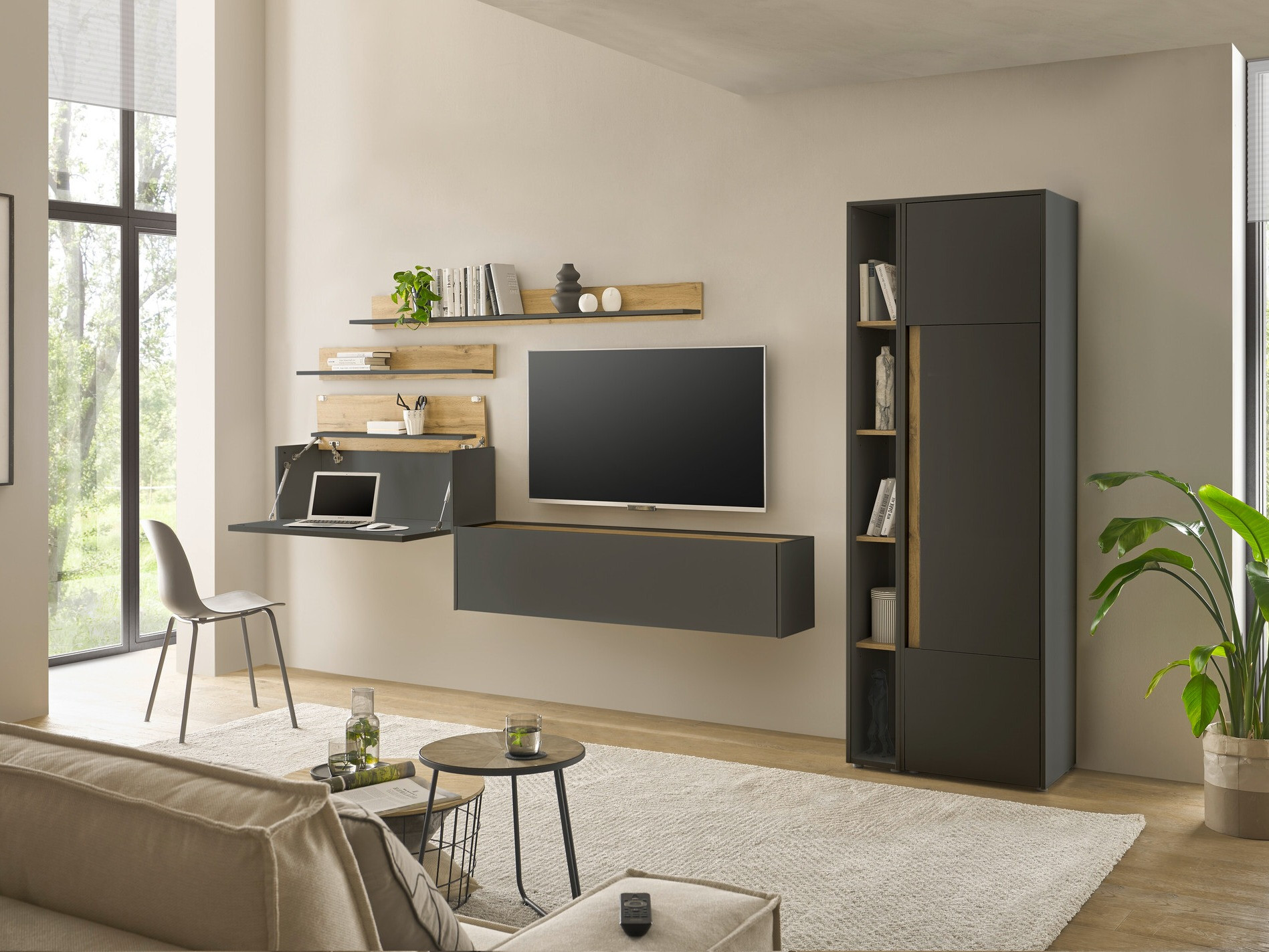 Living room set Elbsori 145 (Anthracite + Wotan Oak)