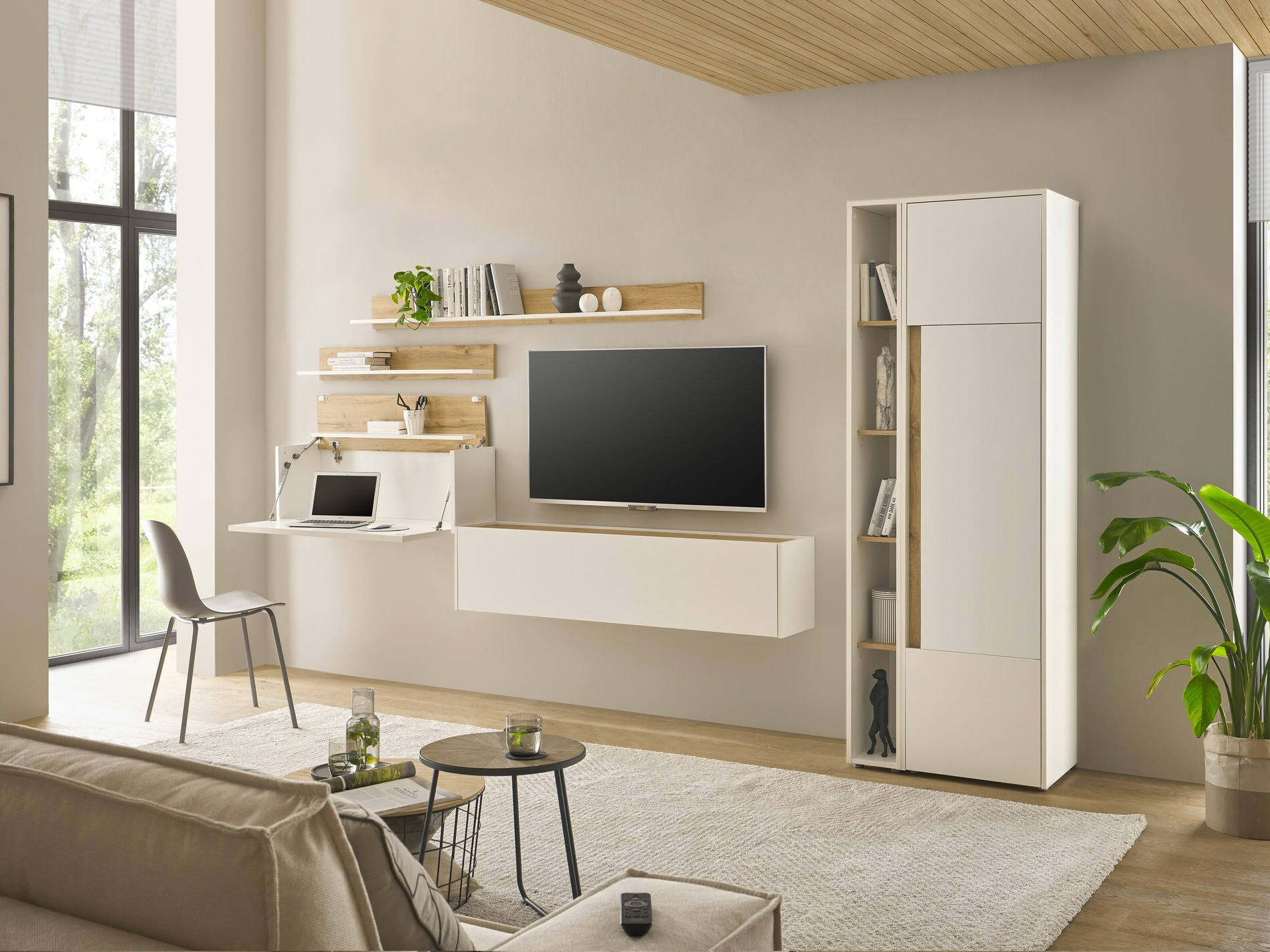 Living room set Elbsori 145 (White + Wotan Oak)