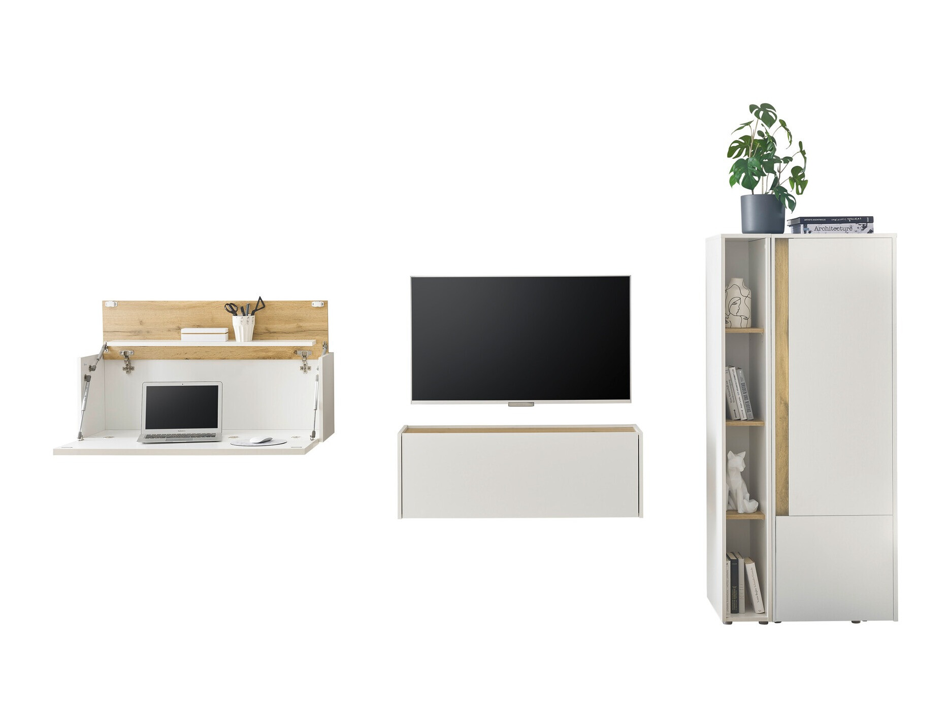 Σετ επίπλων σαλονιού Elbsori 146 (Άσπρο + Δρυς wotan)