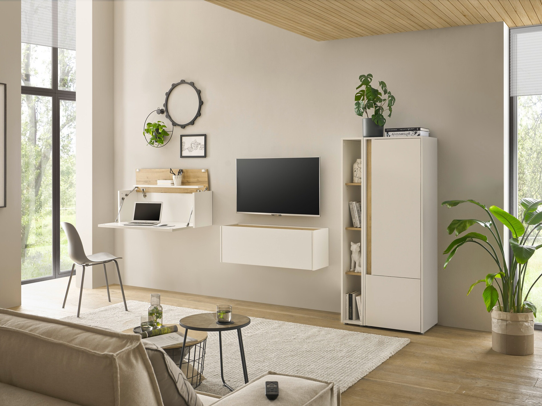 Σετ επίπλων σαλονιού Elbsori 146 (Άσπρο + Δρυς wotan)