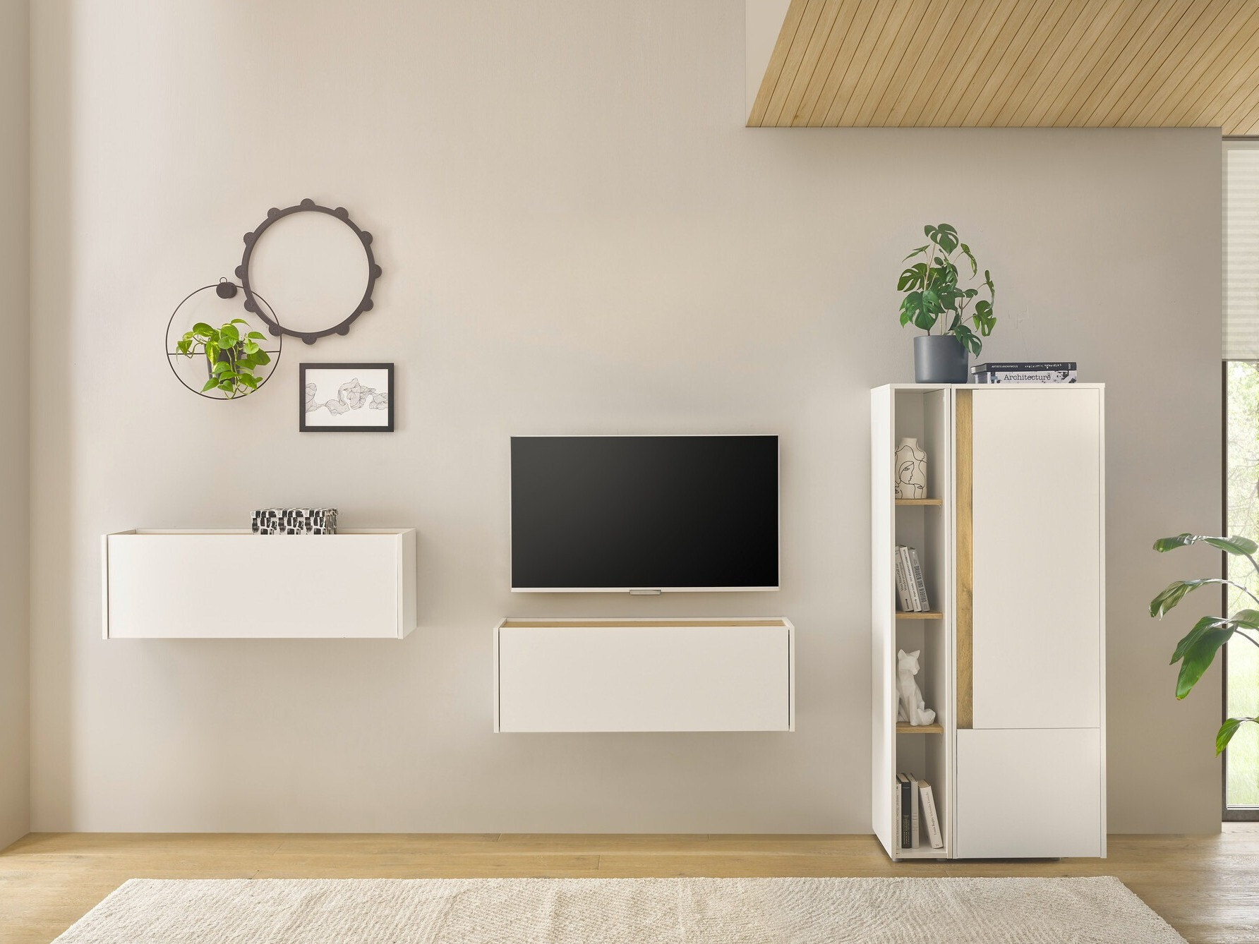 Σετ επίπλων σαλονιού Elbsori 146 (Άσπρο + Δρυς wotan)