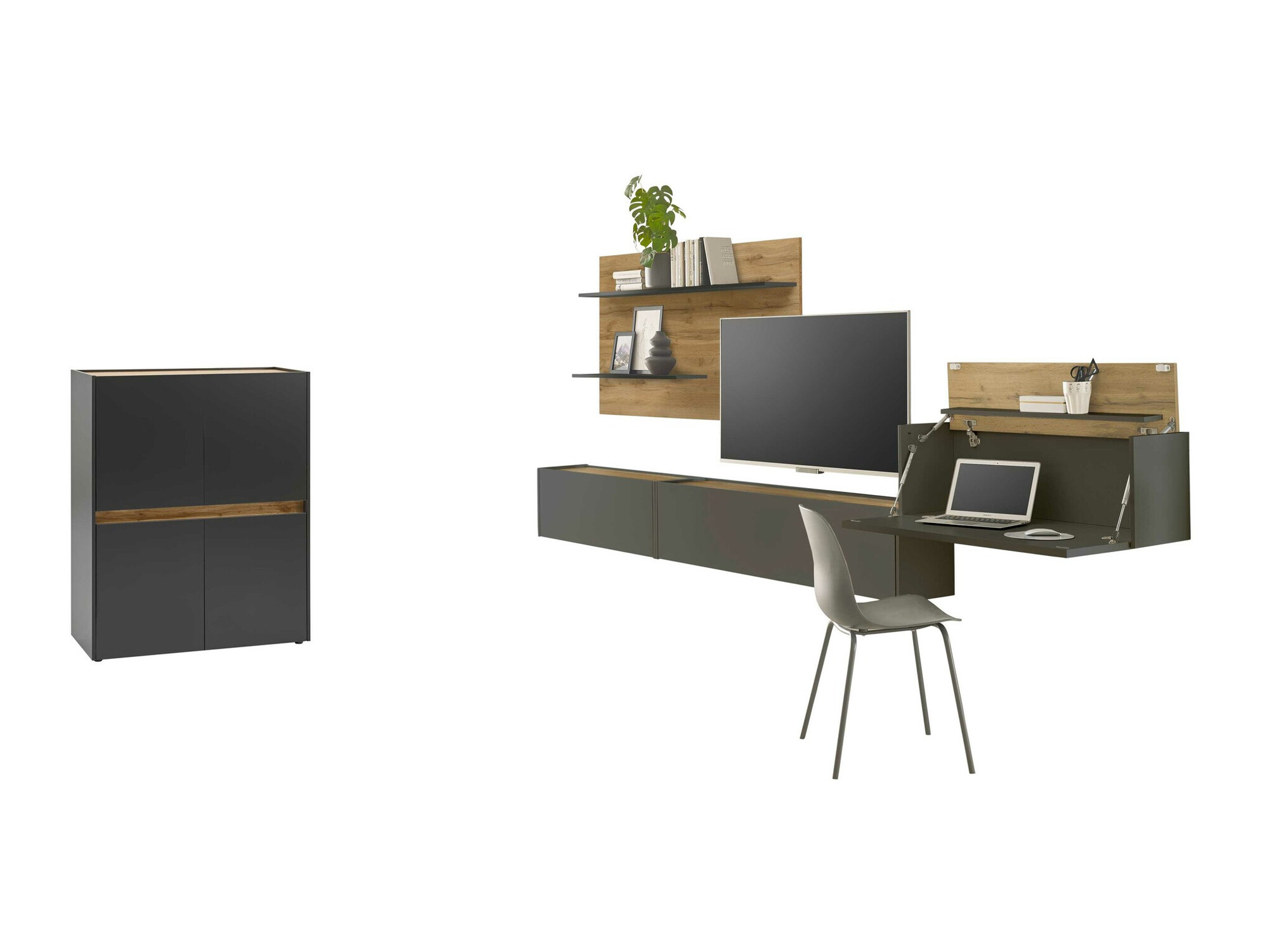 Σετ επίπλων σαλονιού Elbsori 147 (Ανθρακί + Δρυς wotan)