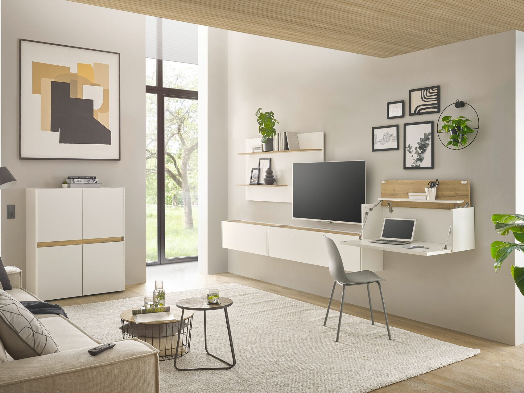 Σετ επίπλων σαλονιού Elbsori 147 (Άσπρο + Δρυς wotan)