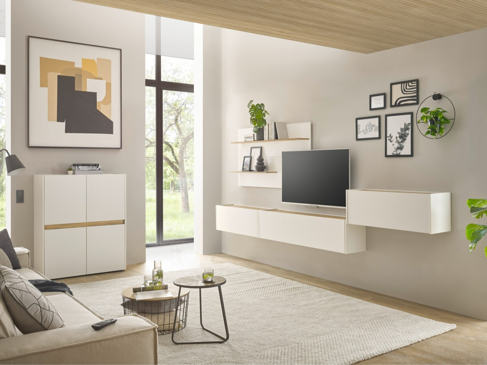Σετ επίπλων σαλονιού Elbsori 147 (Άσπρο + Δρυς wotan)