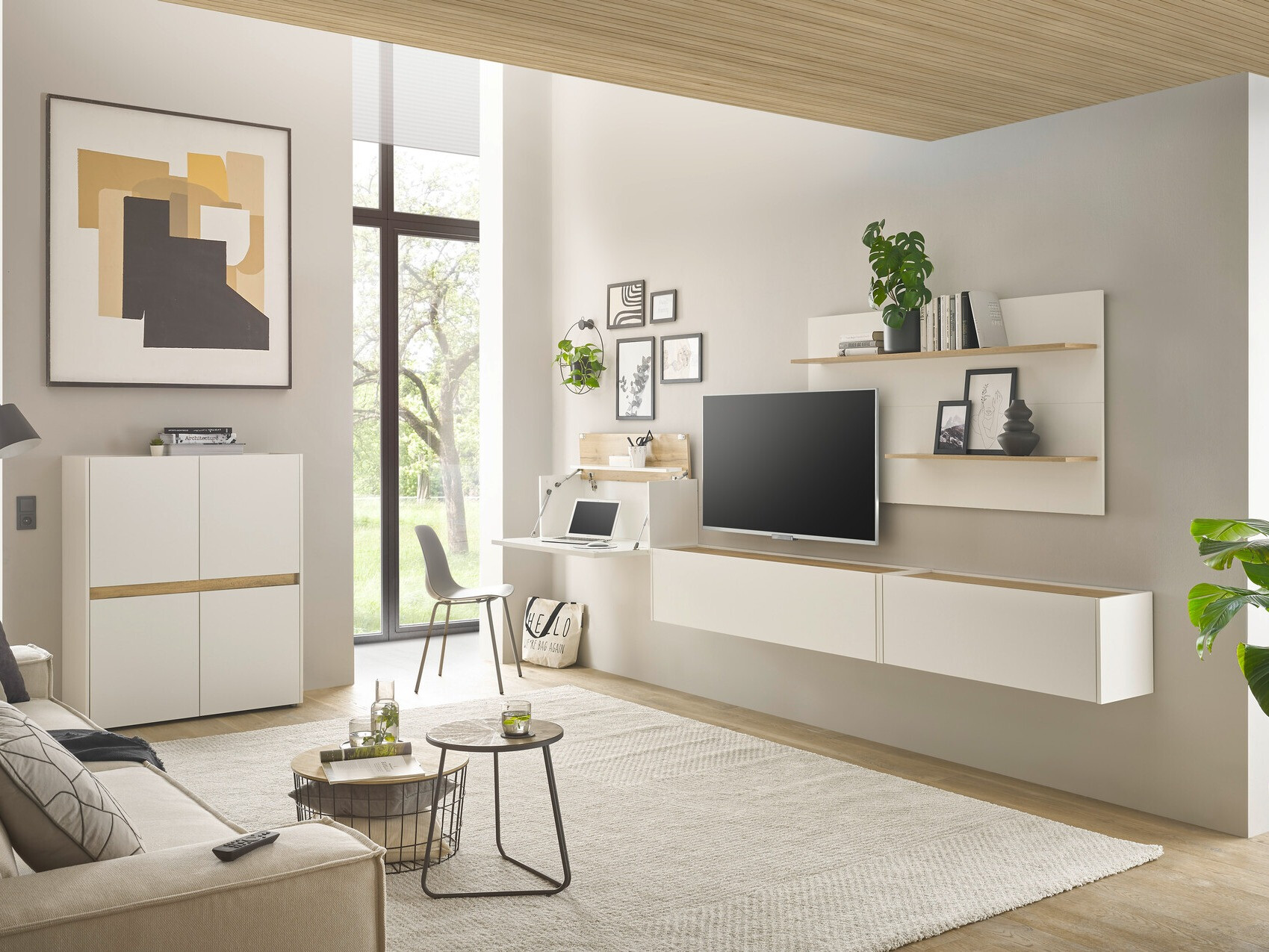 Σετ επίπλων σαλονιού Elbsori 147 (Άσπρο + Δρυς wotan)