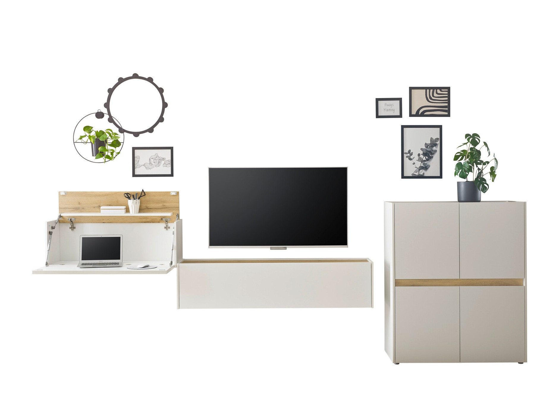 Σετ επίπλων σαλονιού Elbsori 148 (Άσπρο + Δρυς wotan)