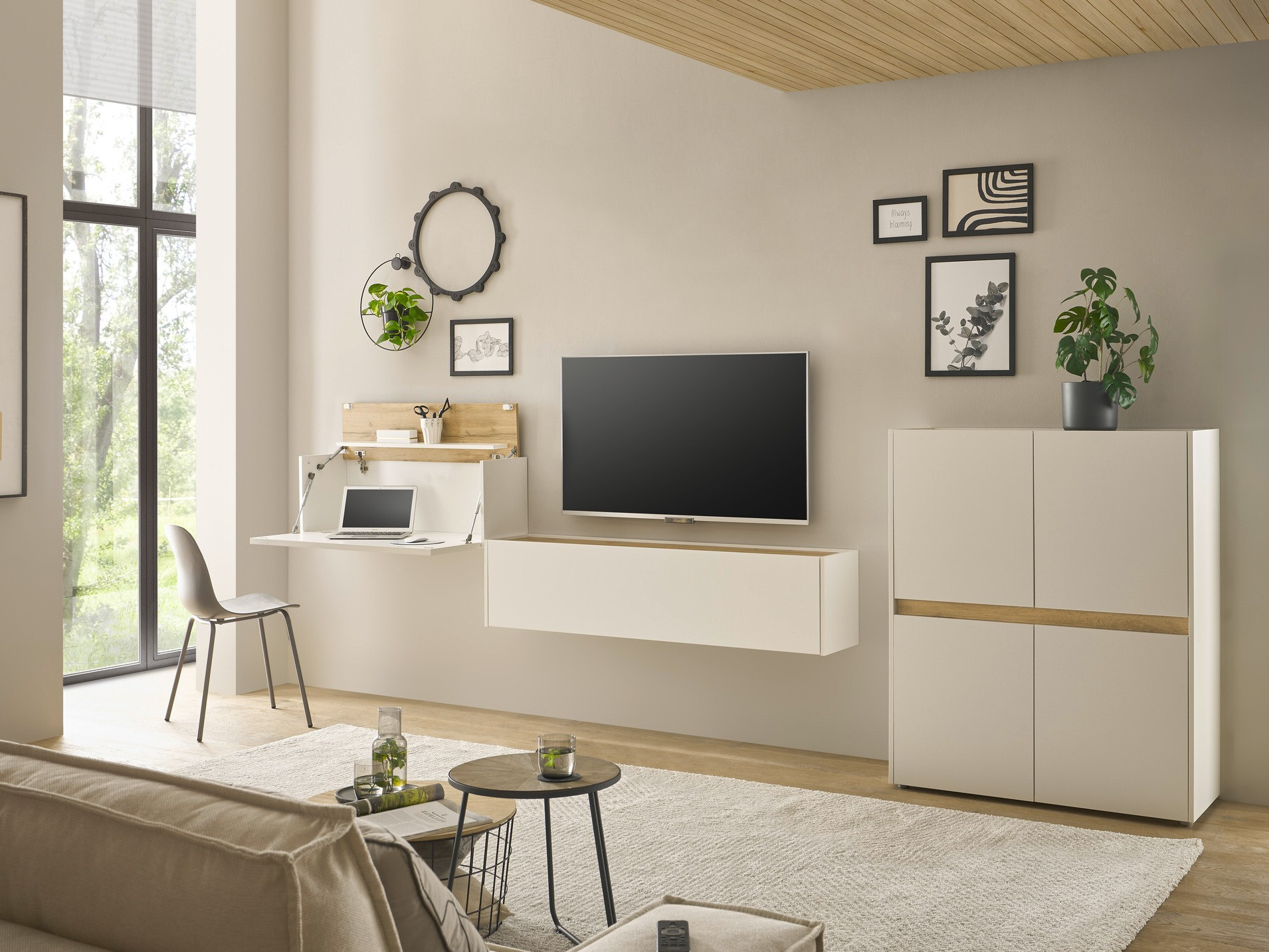 Σετ επίπλων σαλονιού Elbsori 148 (Άσπρο + Δρυς wotan)