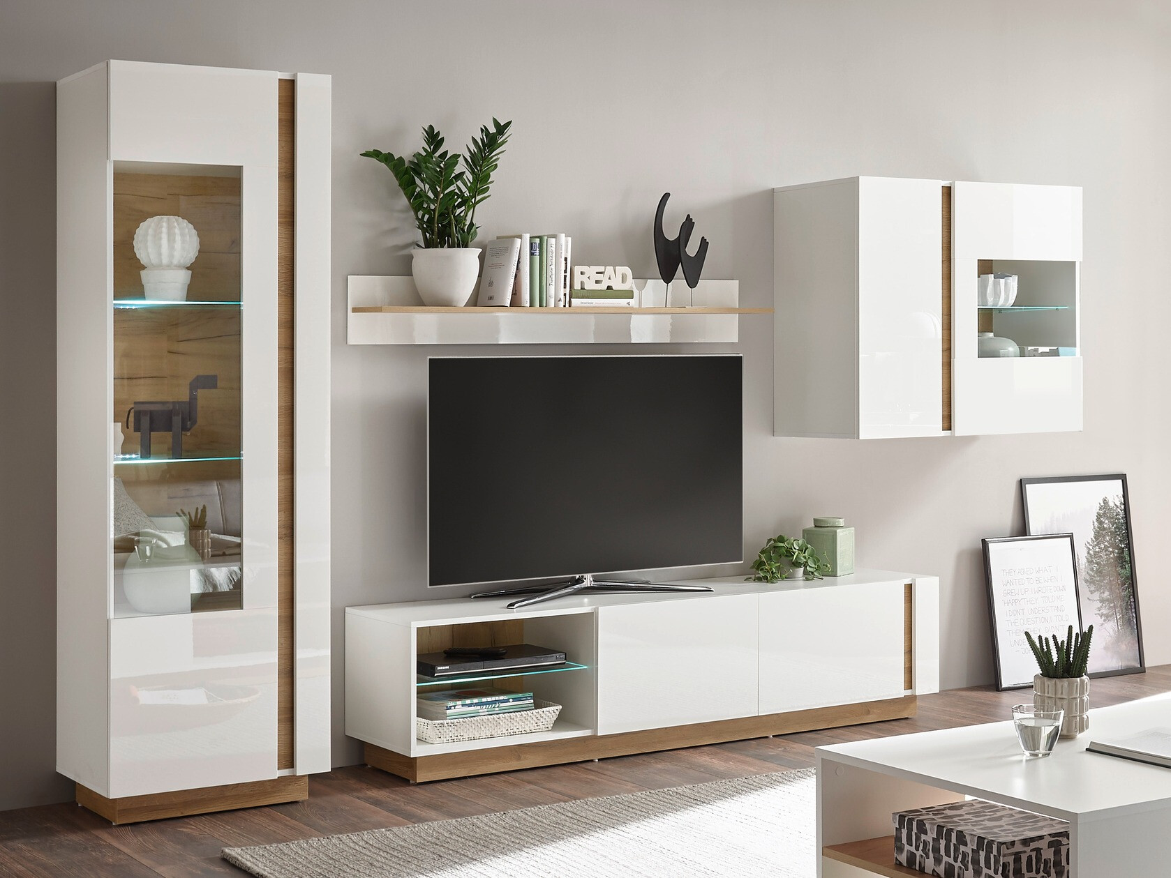 Bookcase Veropho 100 (Glossy white + Grandson oak)