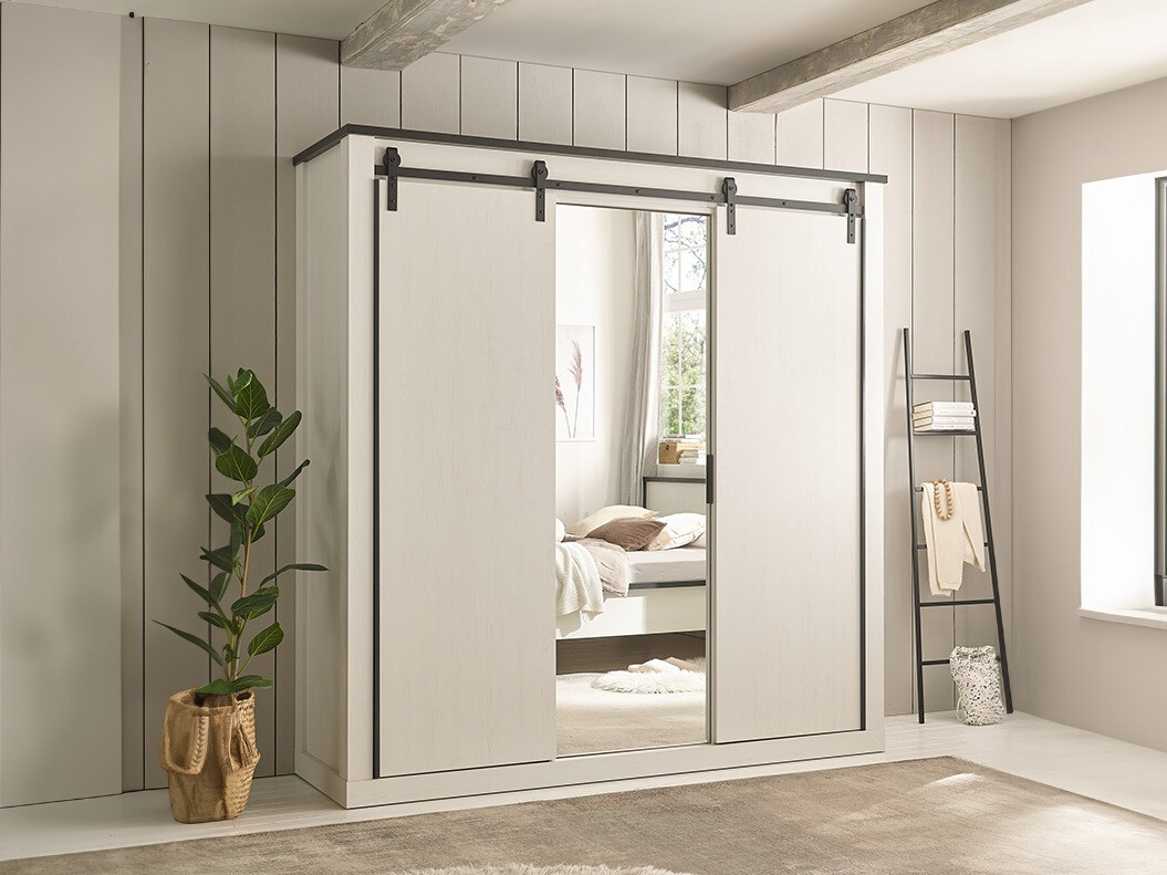 Ντουλάπα Cirtale 108 (Ανθρακί + Λευκασμένο πεύκο)