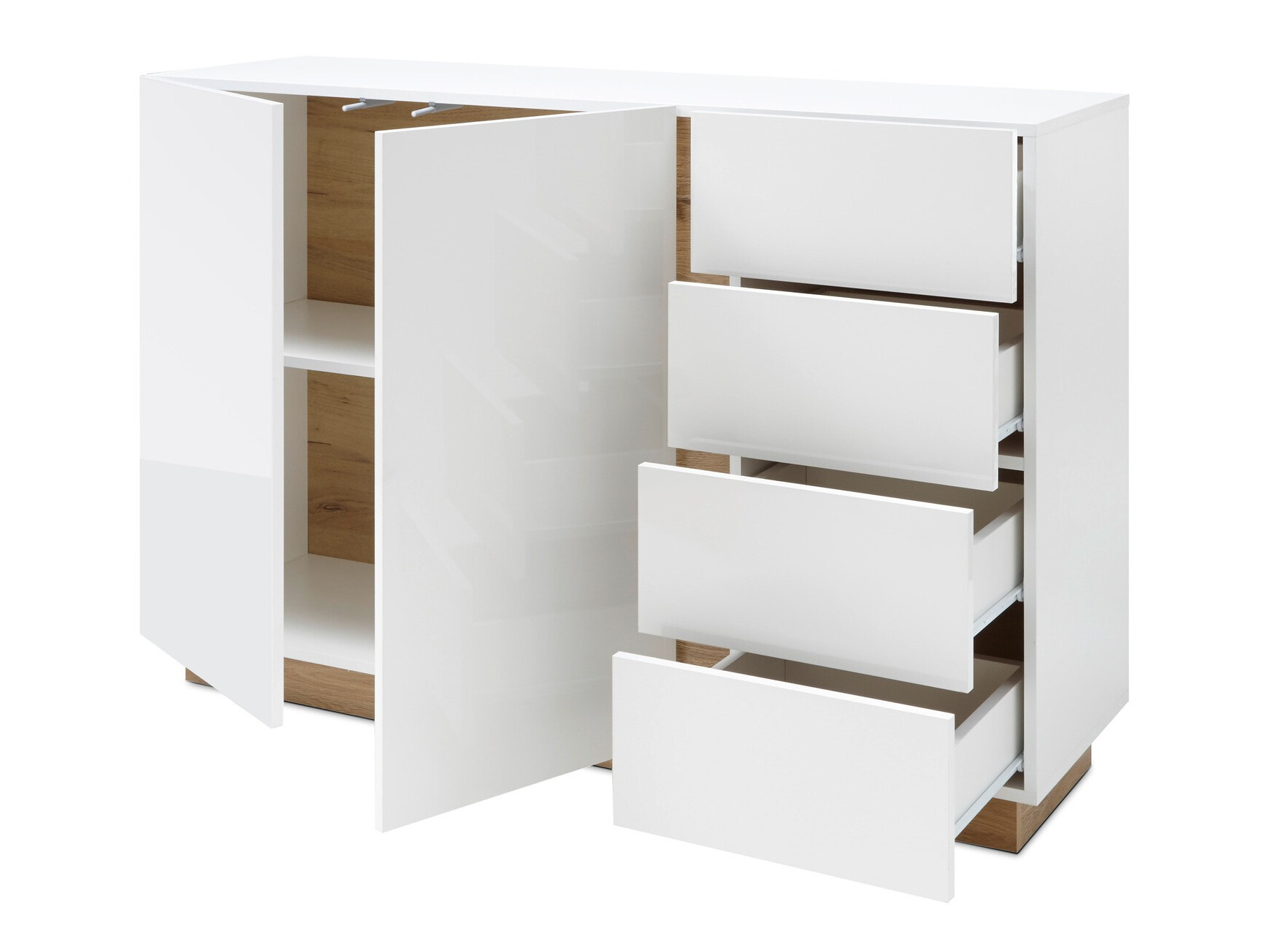Chest of drawers Veropho 107 (Glossy white + Grandson oak)