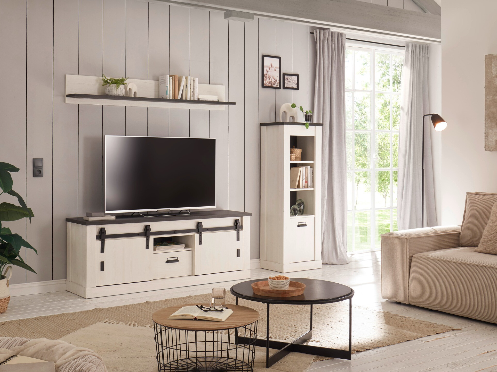 Έπιπλο τηλεόρασης Cirtale 112 (Ανθρακί + Λευκασμένο πεύκο)