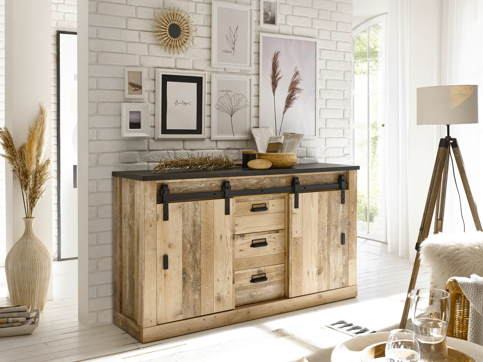 Συρταριέρα Cirtale 116 (Ανθρακί + Παλαιωμένο χρώμα ξύλου)