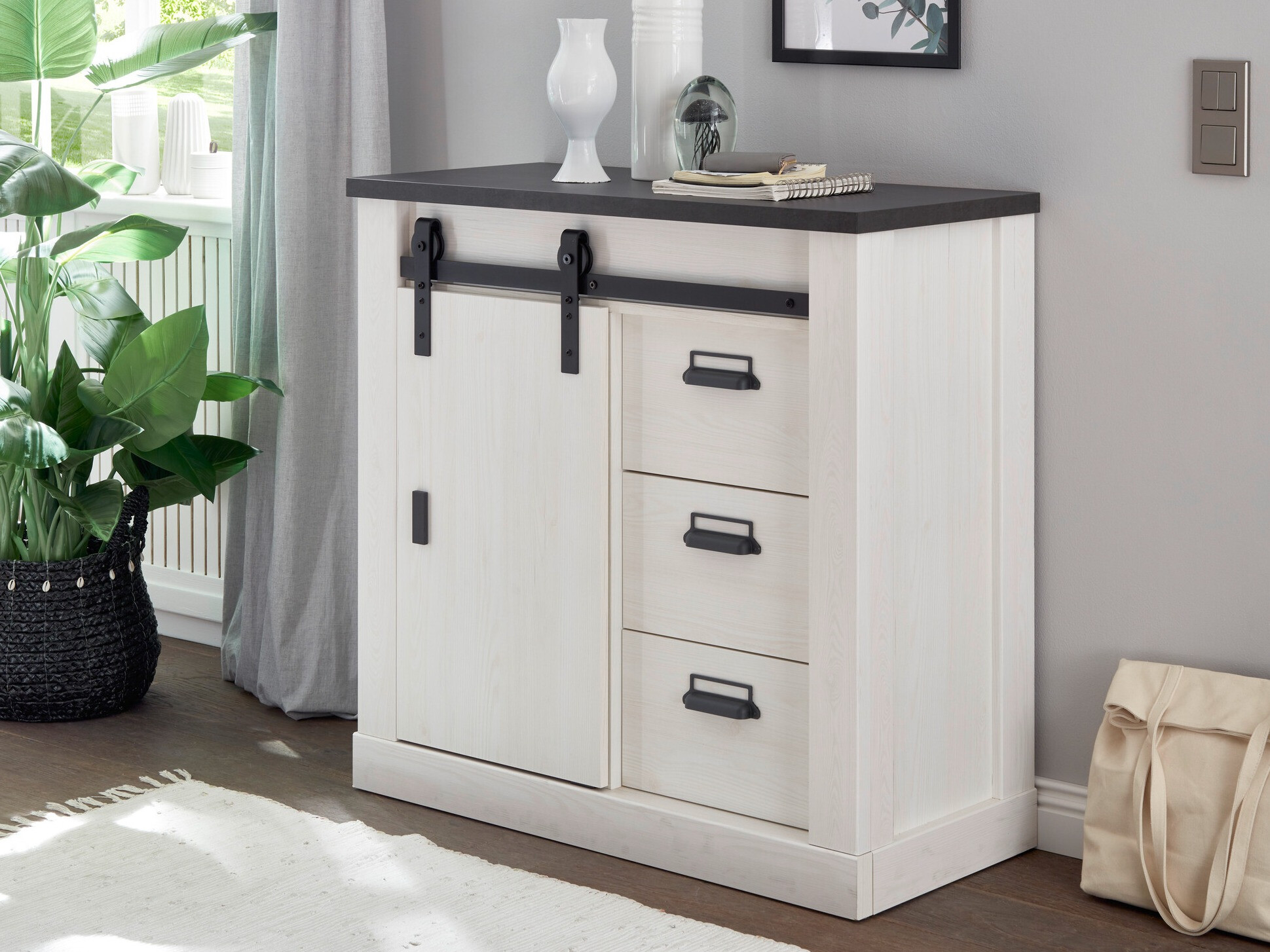 Συρταριέρα Cirtale 117 (Ανθρακί + Λευκασμένο πεύκο)