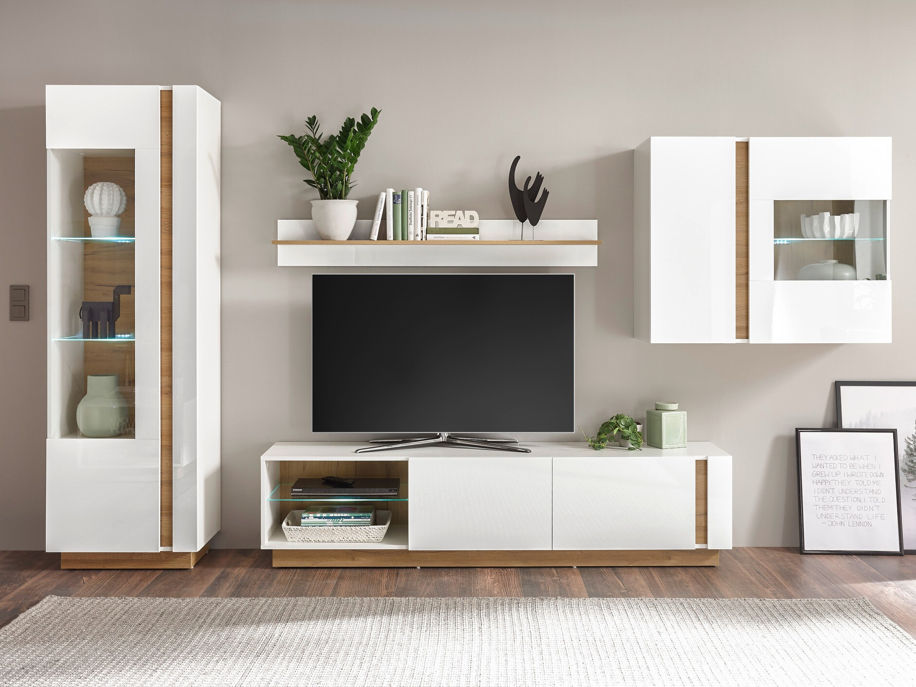 Wall shelf Veropho 109 (Glossy white + Grandson oak)