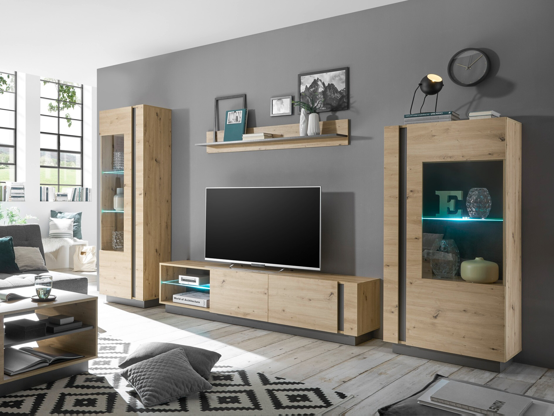 Σετ επίπλων σαλονιού Veropho 112 (Artisan βελανιδιά + Γραφίτης)