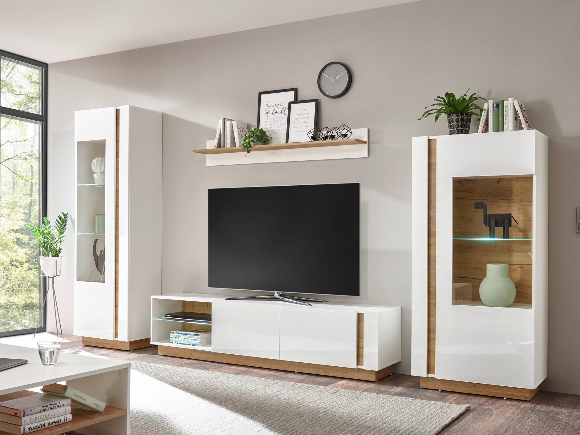 Σετ επίπλων σαλονιού Veropho 112 (Γυαλιστερό λευκό + Grandson δρυς)