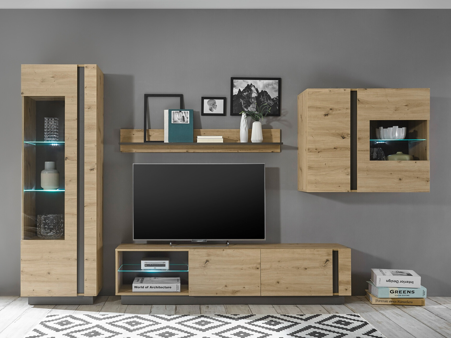 Σετ επίπλων σαλονιού Veropho 113 (Artisan βελανιδιά + Γραφίτης)