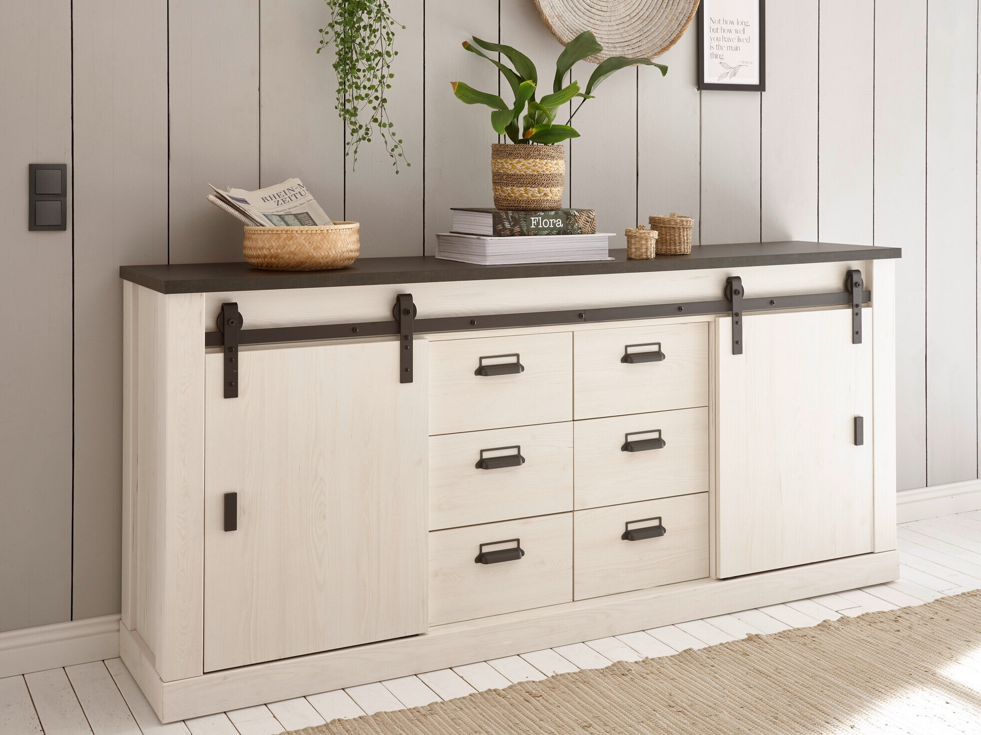 Συρταριέρα Cirtale 118 (Ανθρακί + Λευκασμένο πεύκο)