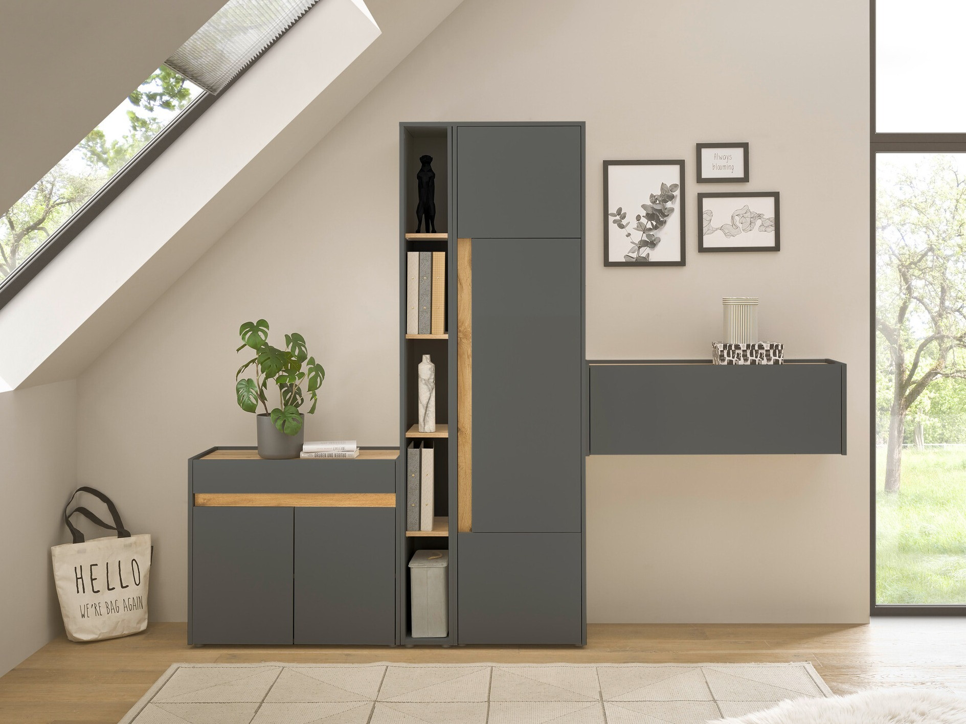 Furniture set Elbsori 156 (Anthracite + Wotan Oak)