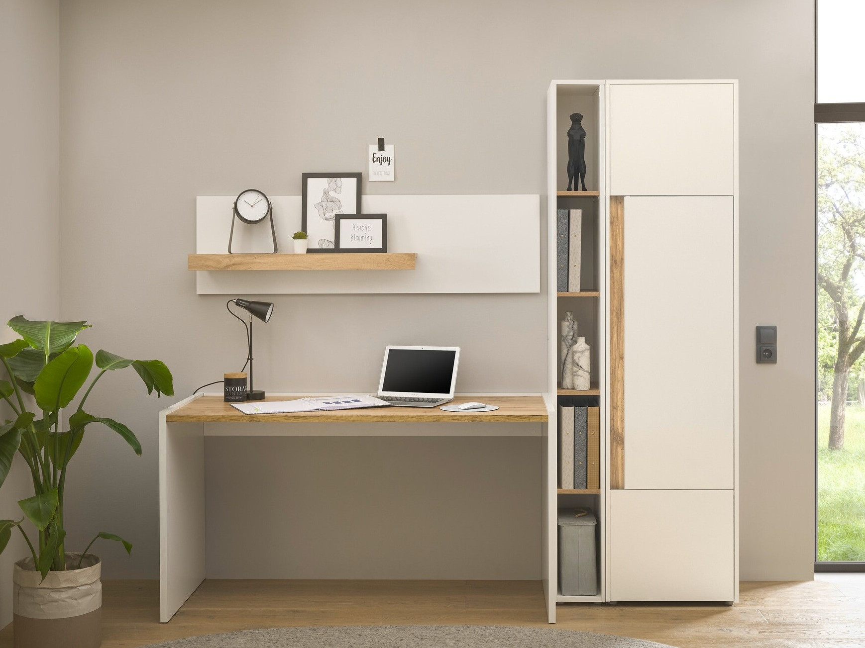 Home office set Elbsori 155 (White + Wotan Oak)