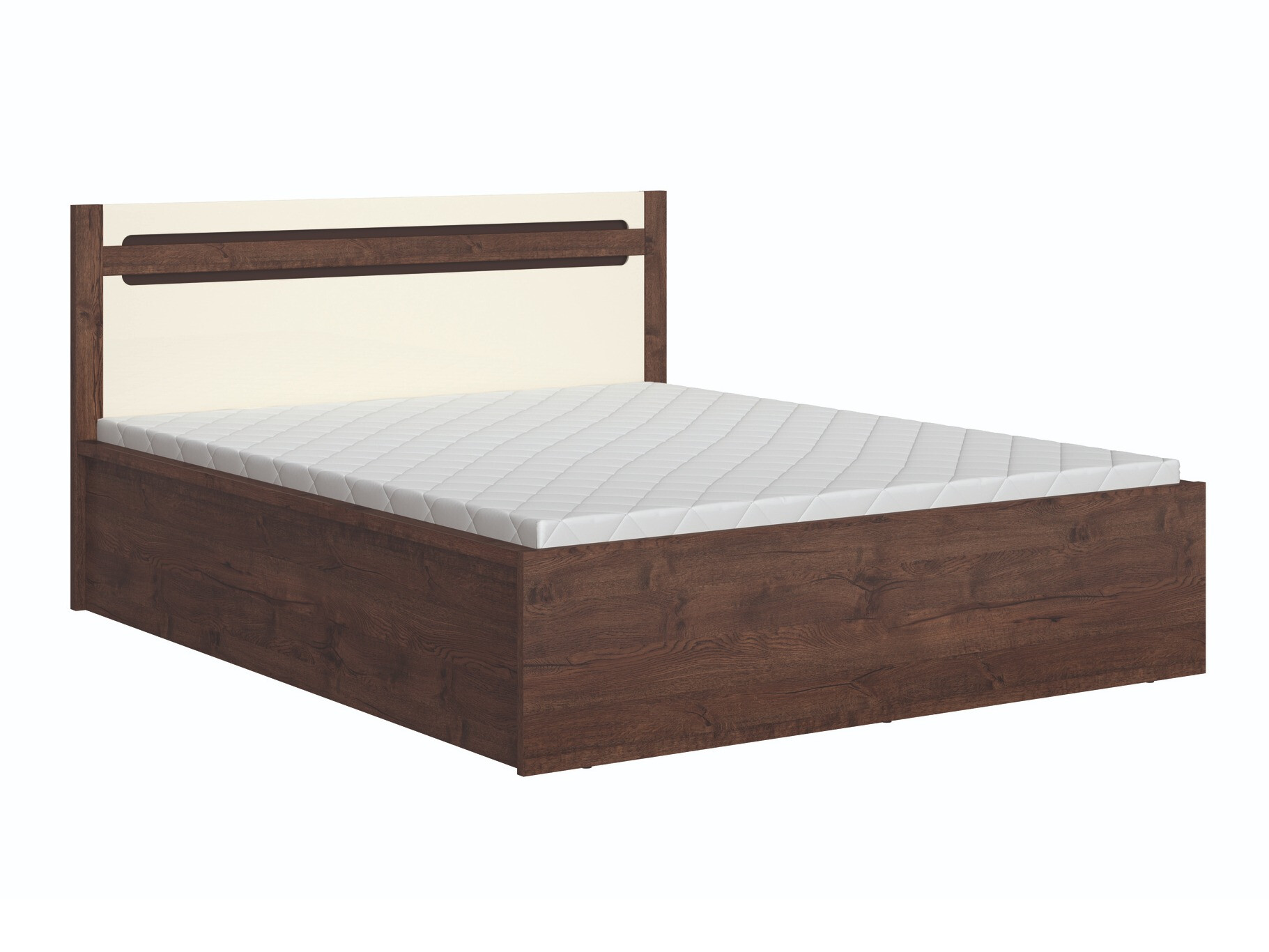 Bed Ophevaru 120 (Glossy cream + April oak)