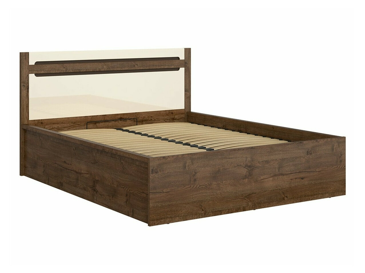 Bed Ophevaru 120 (Glossy cream + April oak)