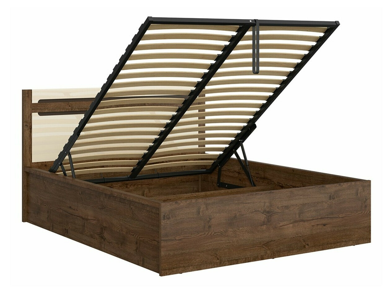 Bed Ophevaru 120 (Glossy cream + April oak)