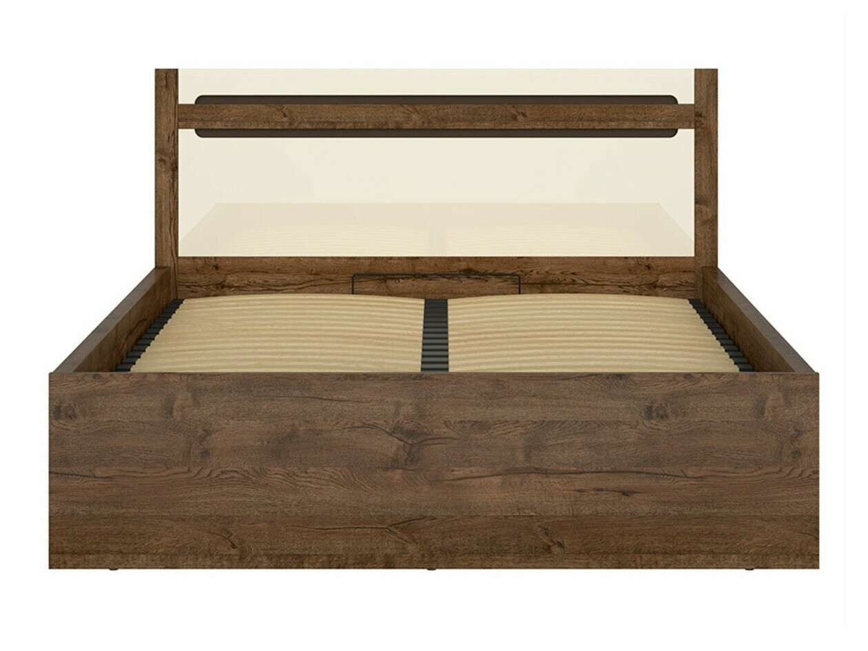 Bed Ophevaru 120 (Glossy cream + April oak)