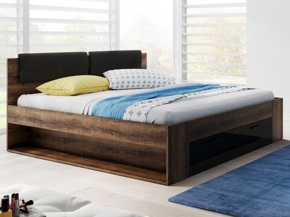 Κρεβάτι Levruvu 106 (Monastery δρυς + Γυαλιστερό μαύρο)