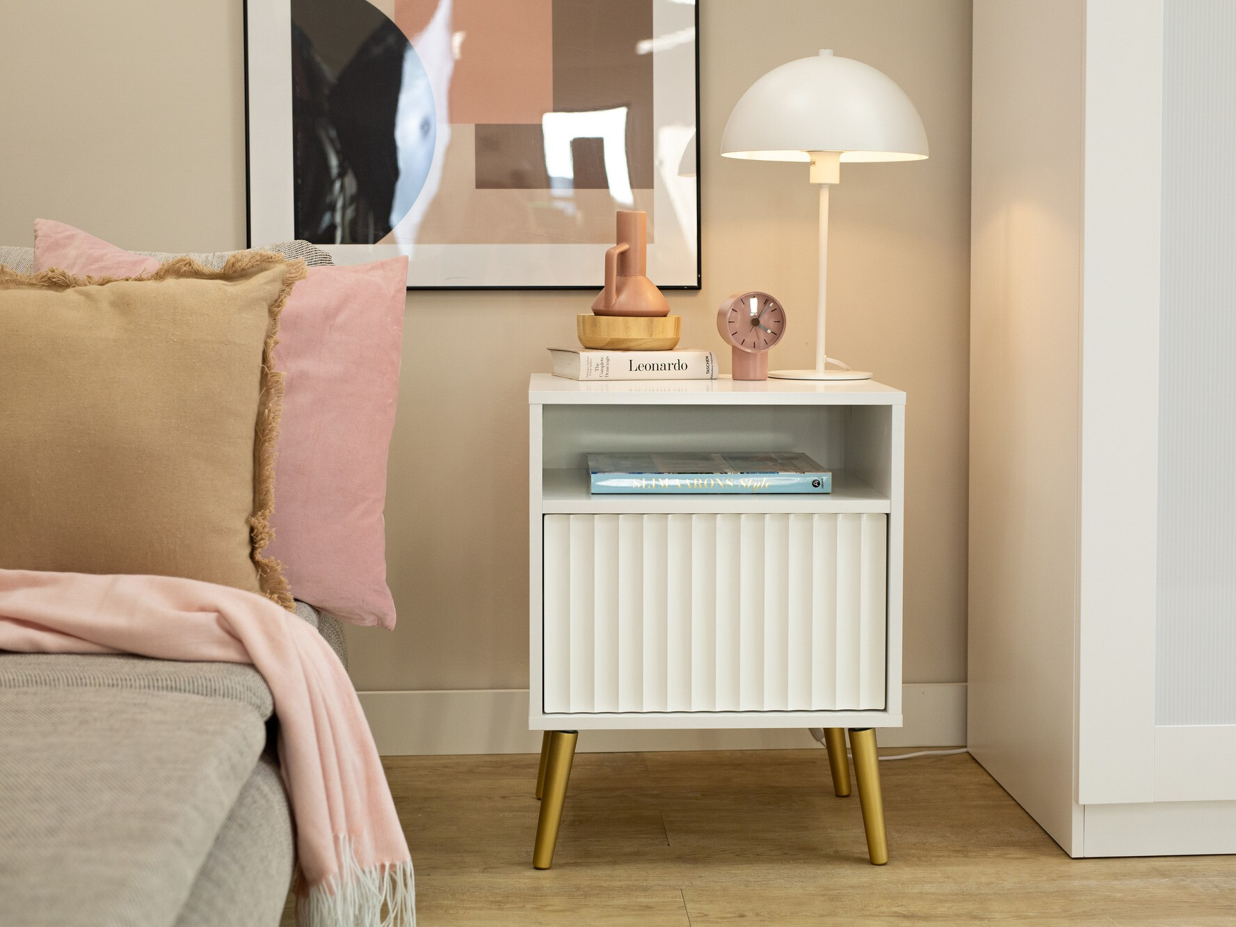 Bedside table Cirferi 106 (White + Golden)