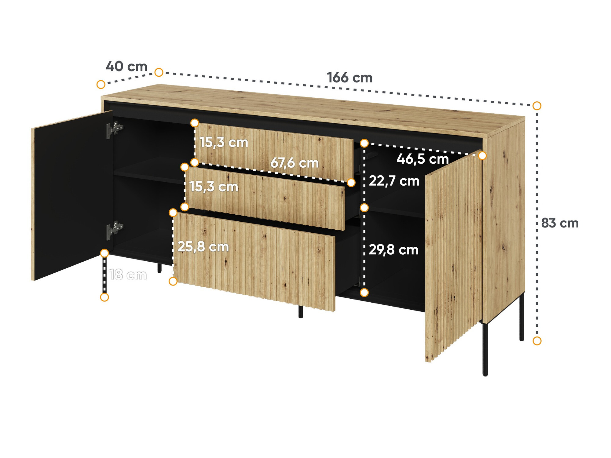 Συρταριέρα Fernolu 100 (Artisan βελανιδιά + Μαύρο)